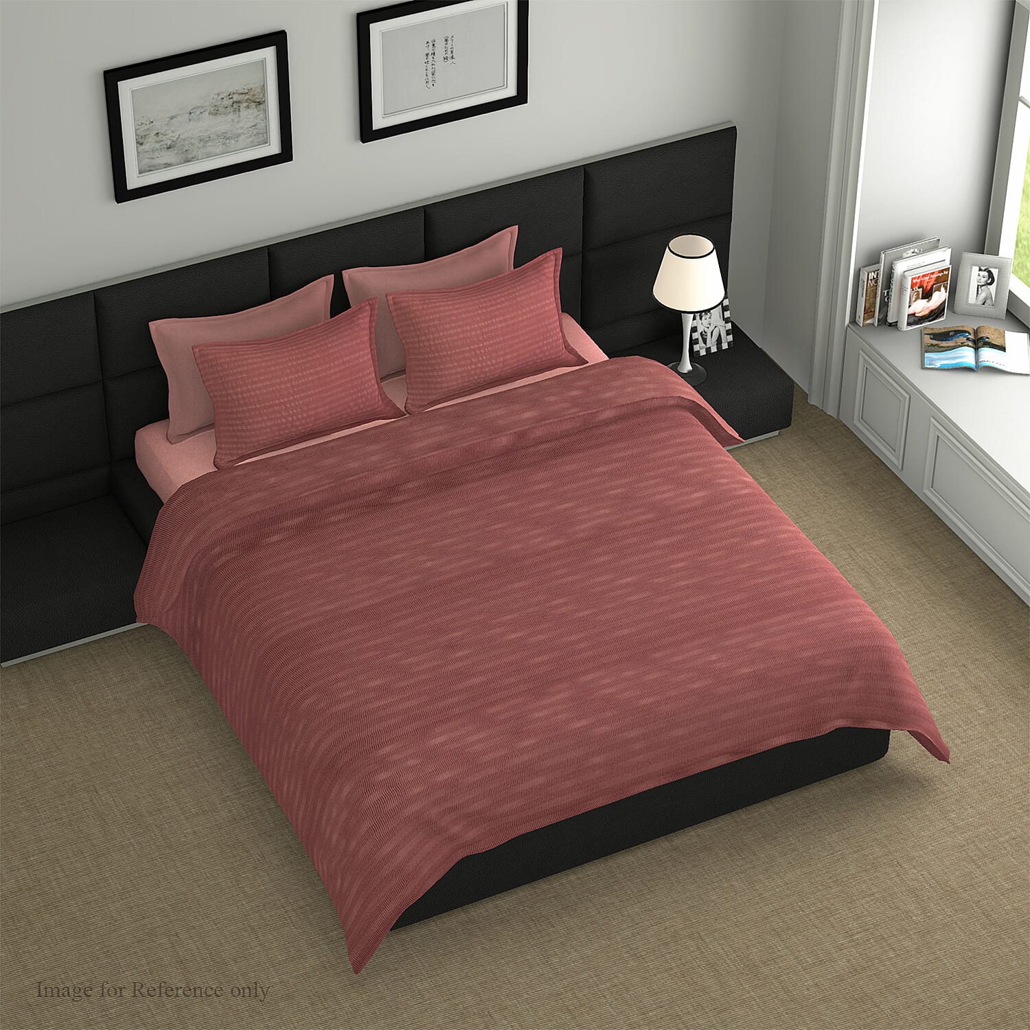 7 Piece Bedding Set including 1 Duvet with Duvet Cover (135x200cm), 2 Pillows with Pillow Covers (50x70cm), 1 Fitted Bedsheet (90x190+30cm) - Brick Red (Single)