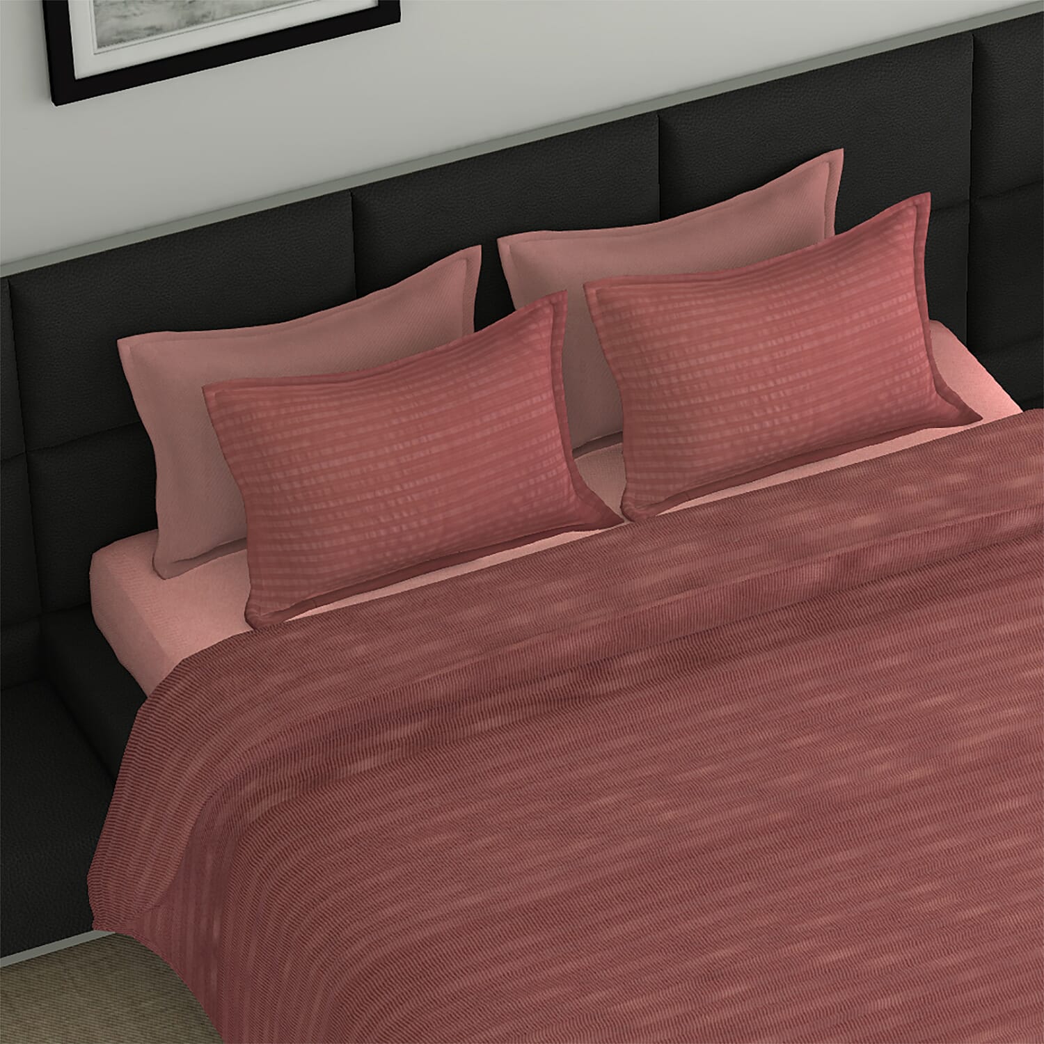 7 Piece Set -  Bedding Set including 1 Duvet with Duvet Cover (135x200cm), 2 Pillows with Pillow Covers (50x70cm), 1 Fitted Bedsheet (90x190+30cm) - Brick Red (Single)