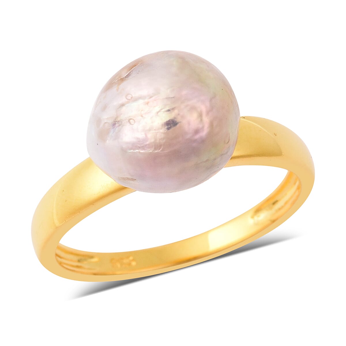 White Pearl Ring in Yellow Gold Plated Sterling Silver
