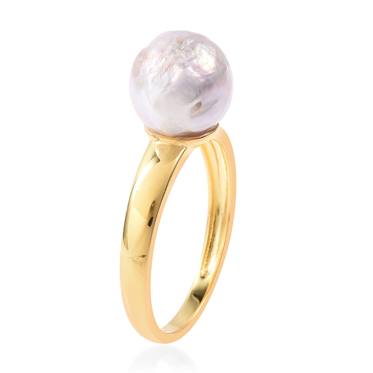 White Pearl Ring in Yellow Gold Plated Sterling Silver