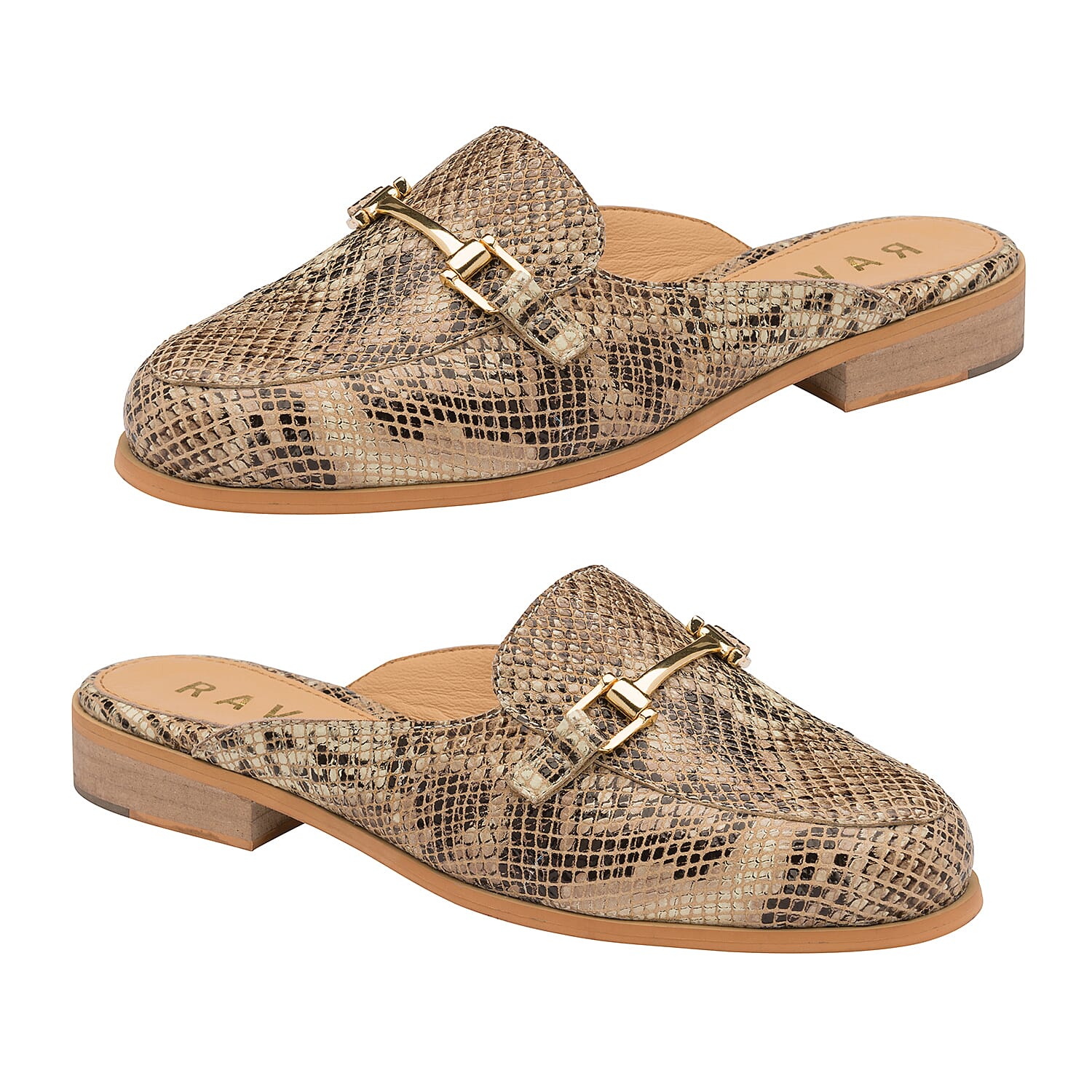 Ravel Brooker Leather Backless Loafers (Size 3) - Snake Print