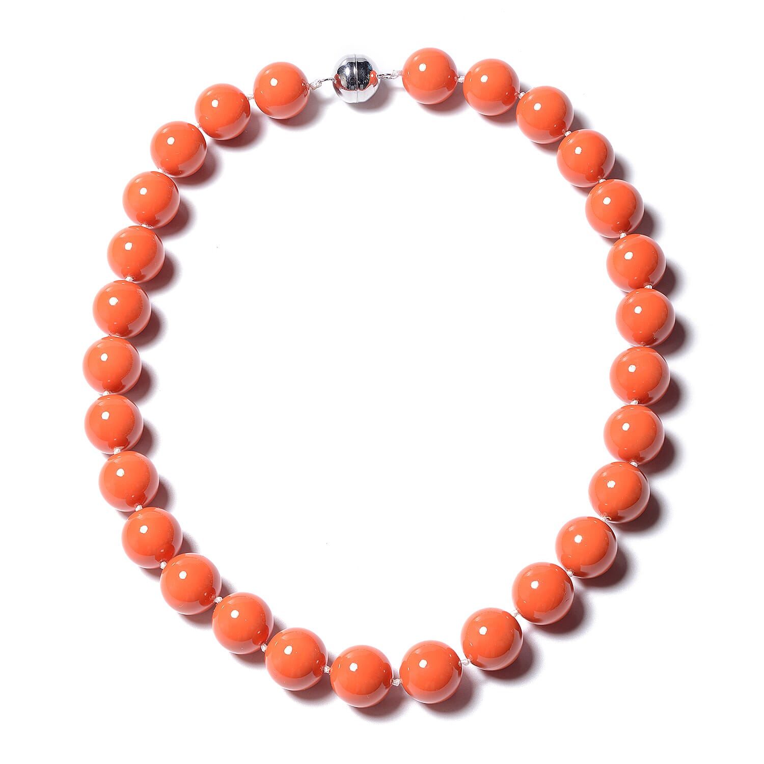 Living Coral Colour Shell Pearl (Rnd 15-17mm) Necklace (Size 20) in Rhodium Overlay Sterling Silver with Magnetic Lock