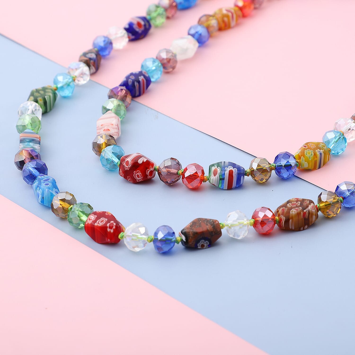 Simulated Multi Colour Gemstone and Multi Colour Murano Glass Beads Necklace (Size 46)