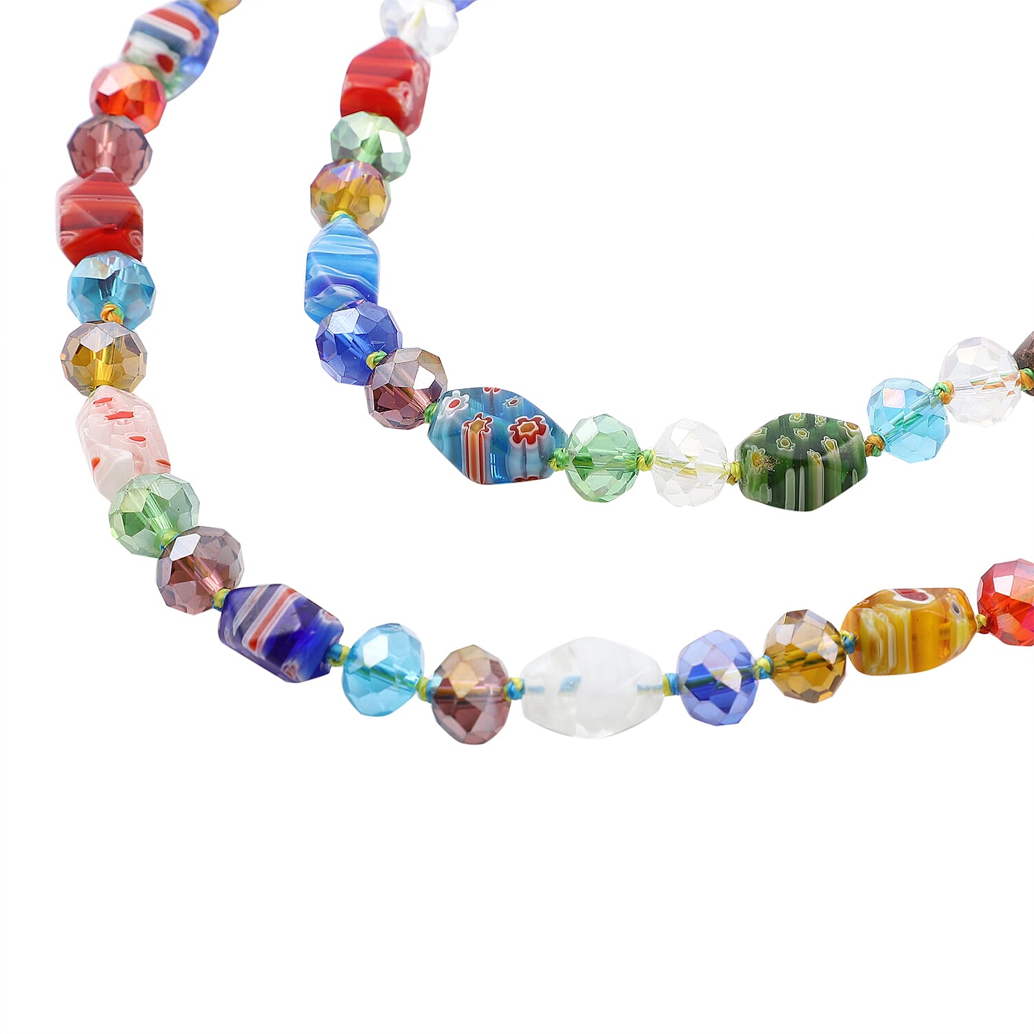 Simulated Multi Colour Gemstone and Multi Colour Murano Glass Beads Necklace (Size 46)