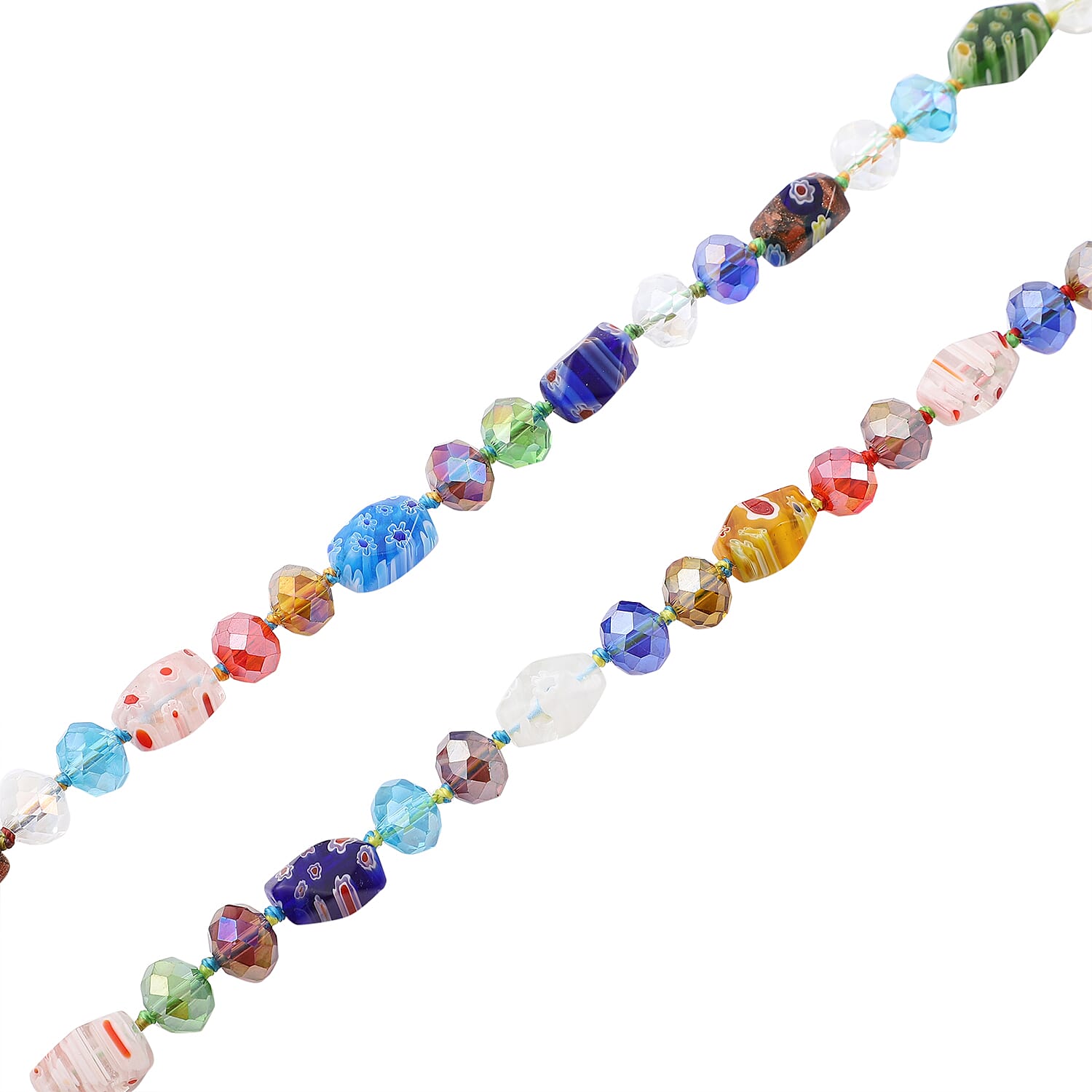 Simulated Multi Colour Gemstone and Multi Colour Murano Glass Beads Necklace (Size 46)