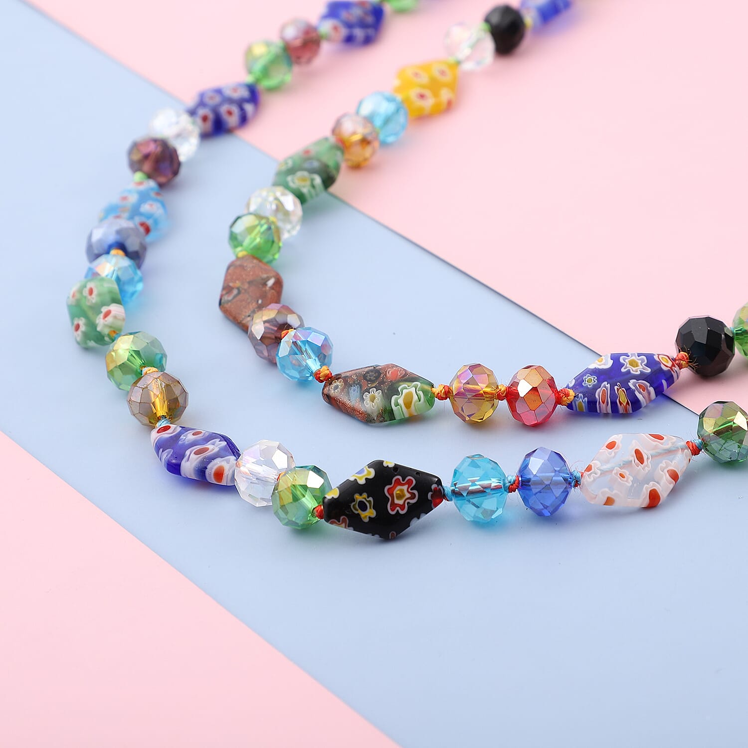 Simulated Multi Colour Gemstone and Multi Colour Murano Glass Beads Necklace (Size 46)