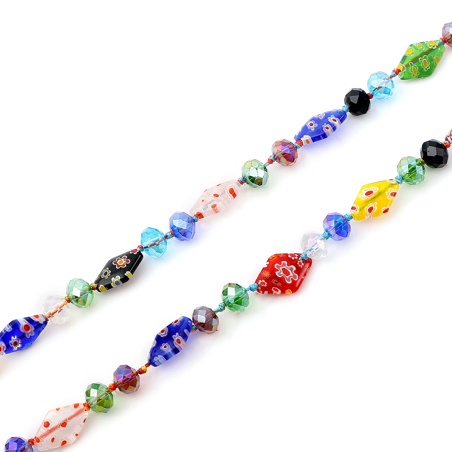 Simulated Multi Colour Gemstone and Multi Colour Murano Glass Beads Necklace (Size 46)