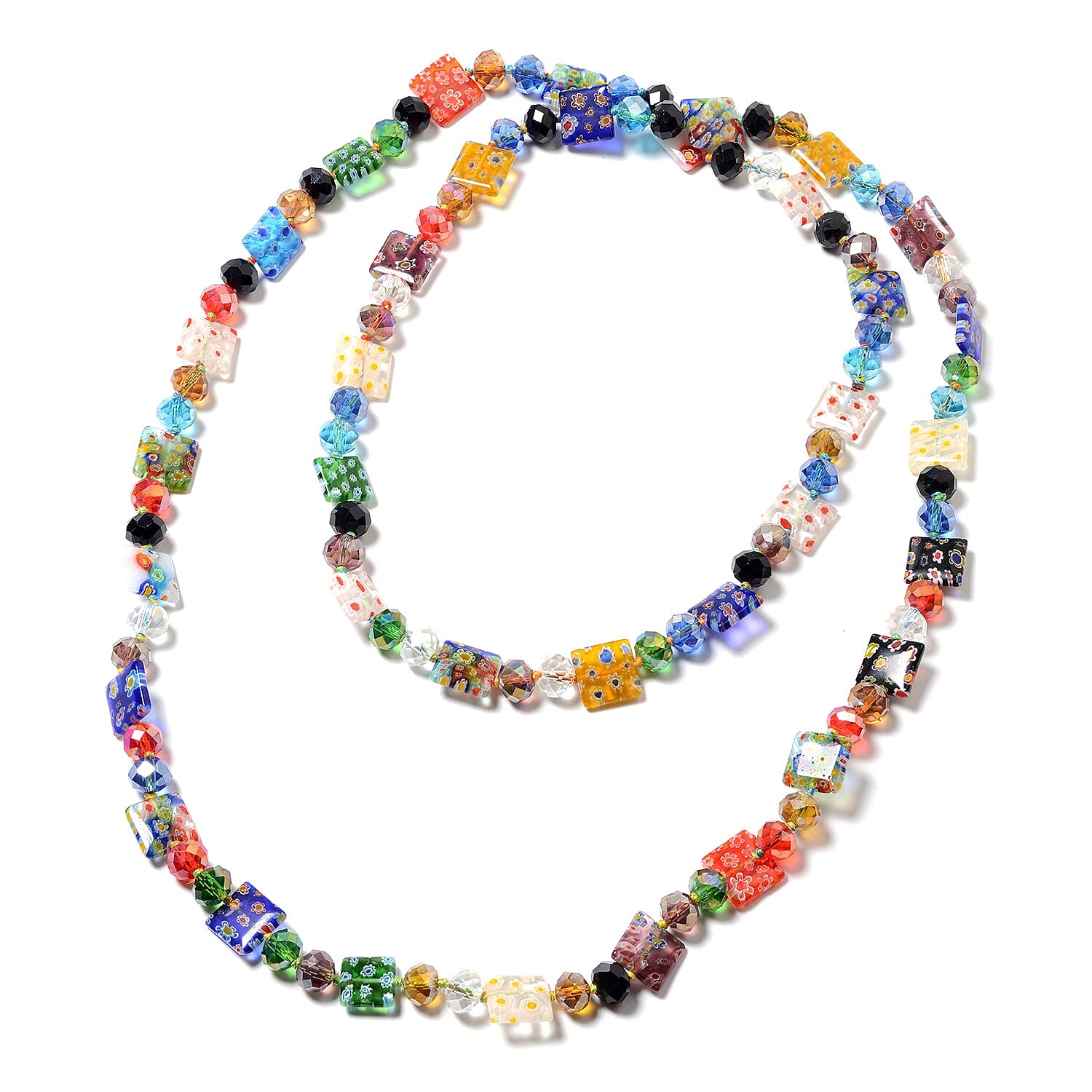 Simulated Multi Colour Gemstone and Multi Colour Murano Glass Beads Necklace (Size 47)