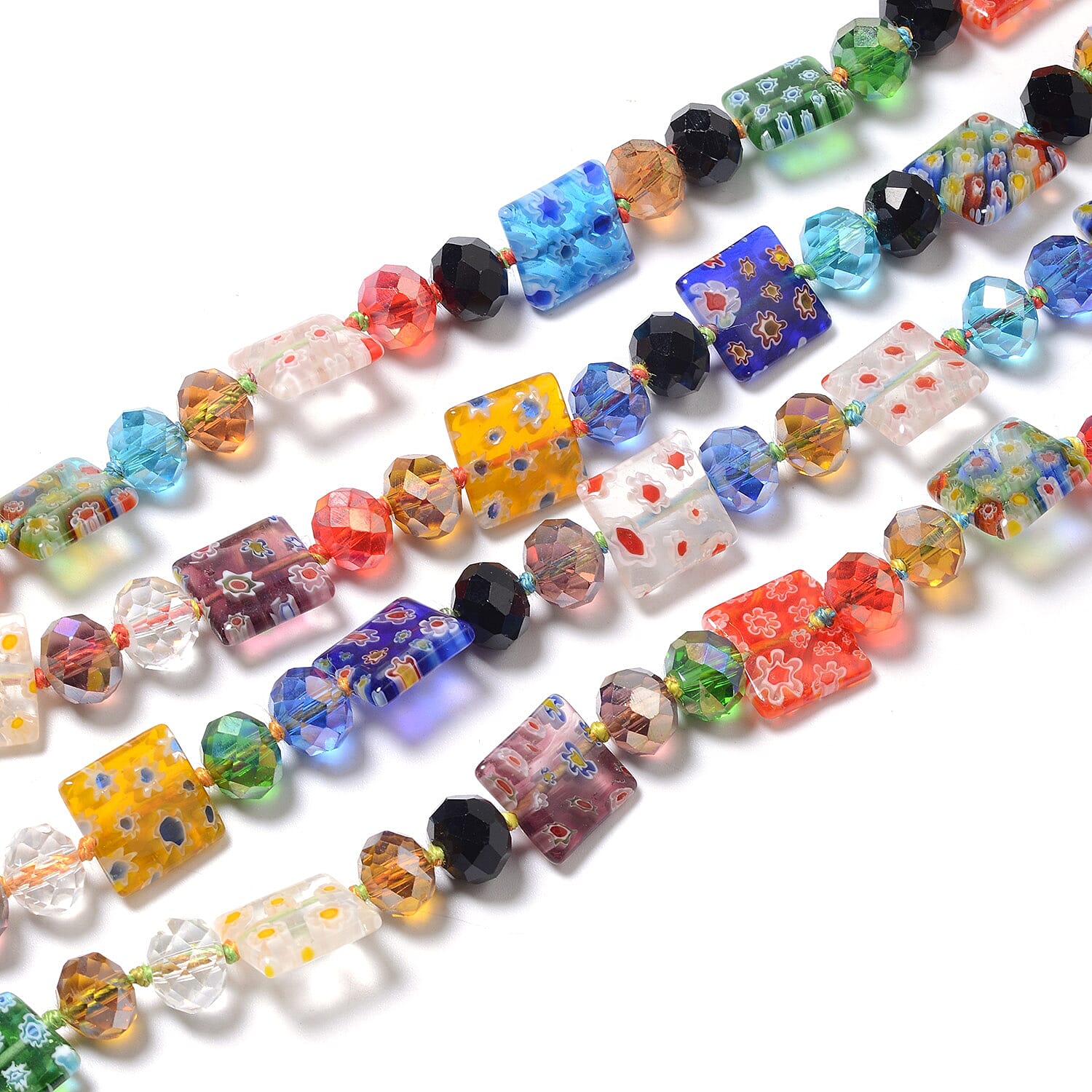 Simulated Multi Colour Gemstone and Multi Colour Murano Glass Beads Necklace (Size 47)