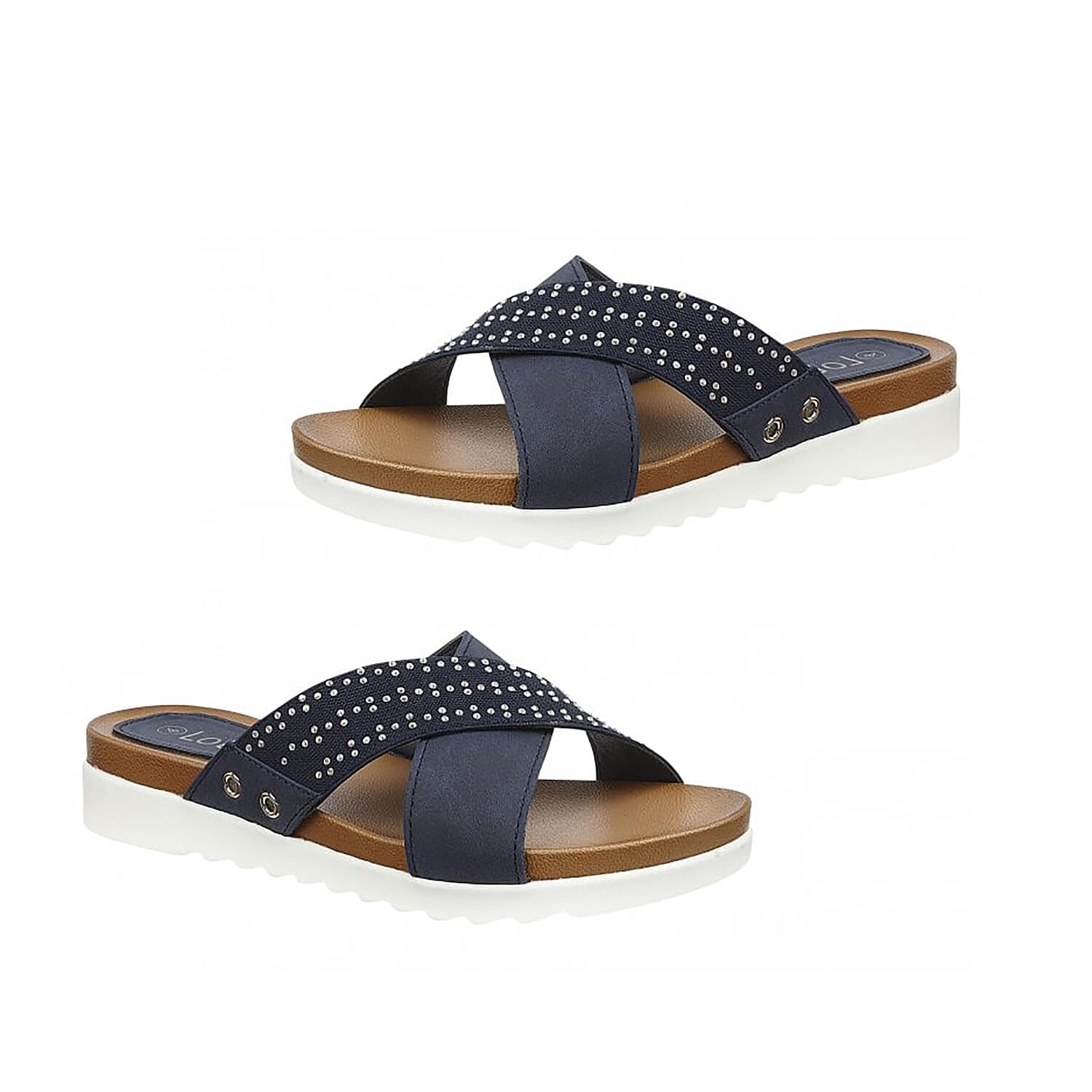 Lotus Navy Sharon Flat Mule Sandals (Size 7)