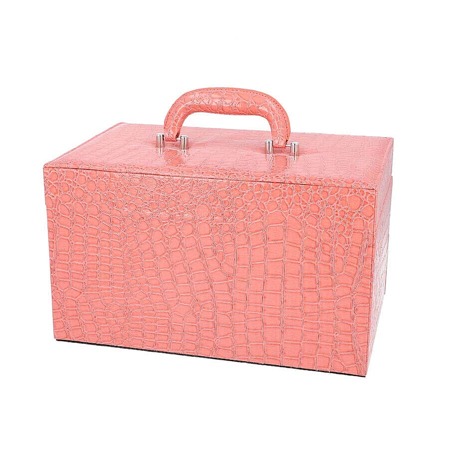 Three Layer Crocodile Skin Pattern Jewellery Box with Inside Mirror and Coded Lock (Size 33x21x19cm) - Blush