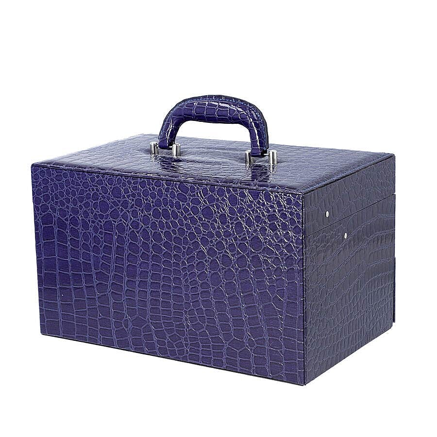 Three Layer Crocodile Skin Pattern Jewellery Box with Inside Mirror and Coded Lock (Size 33x21x19cm) - Blue