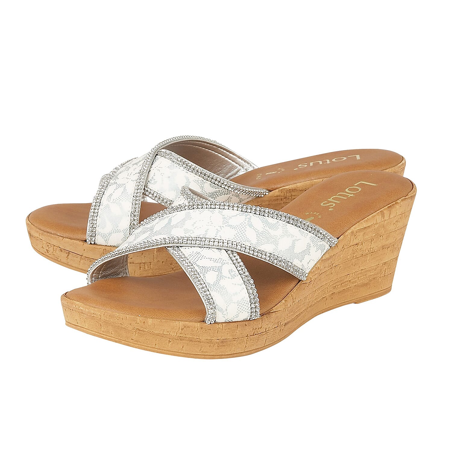 Lotus White Perla Mule Wedge Sandals