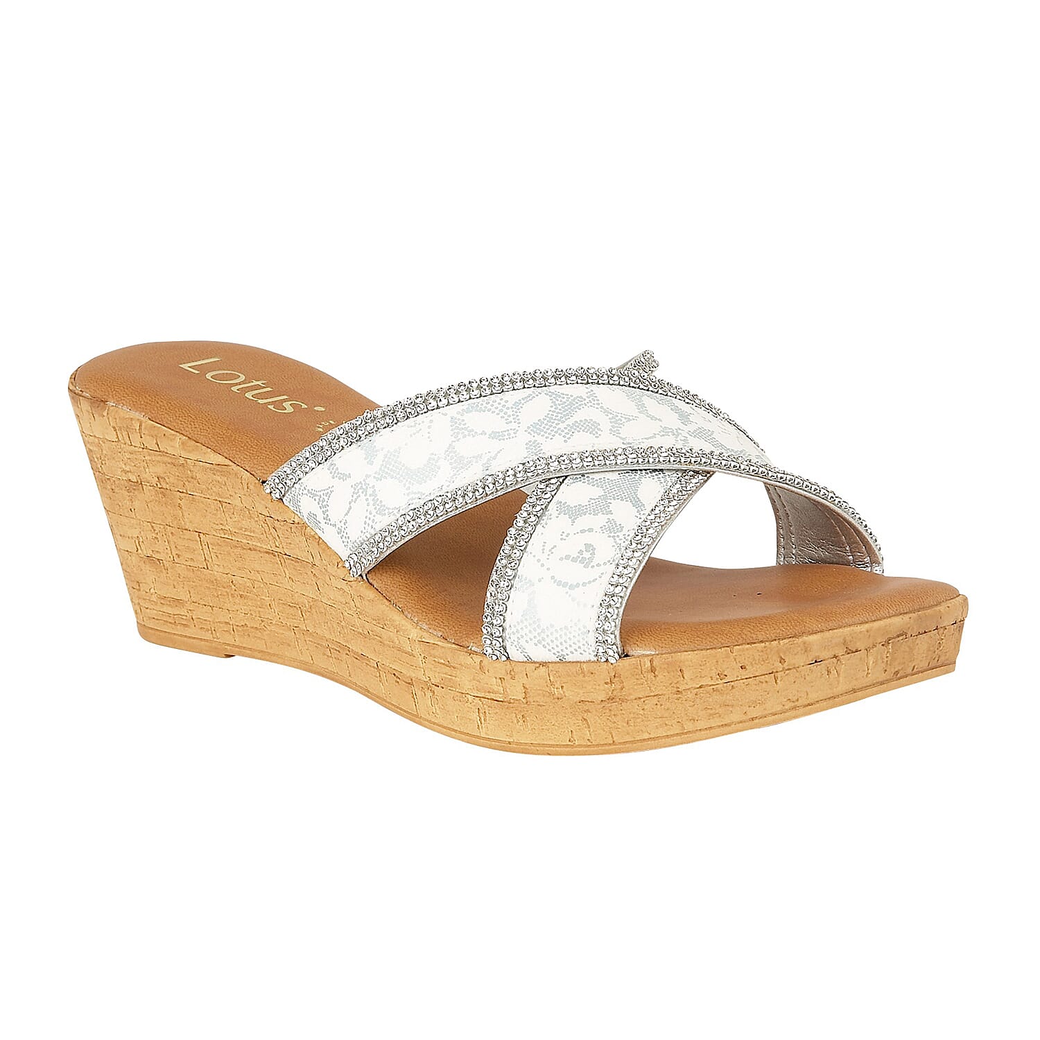 Lotus White Perla Mule Wedge Sandals