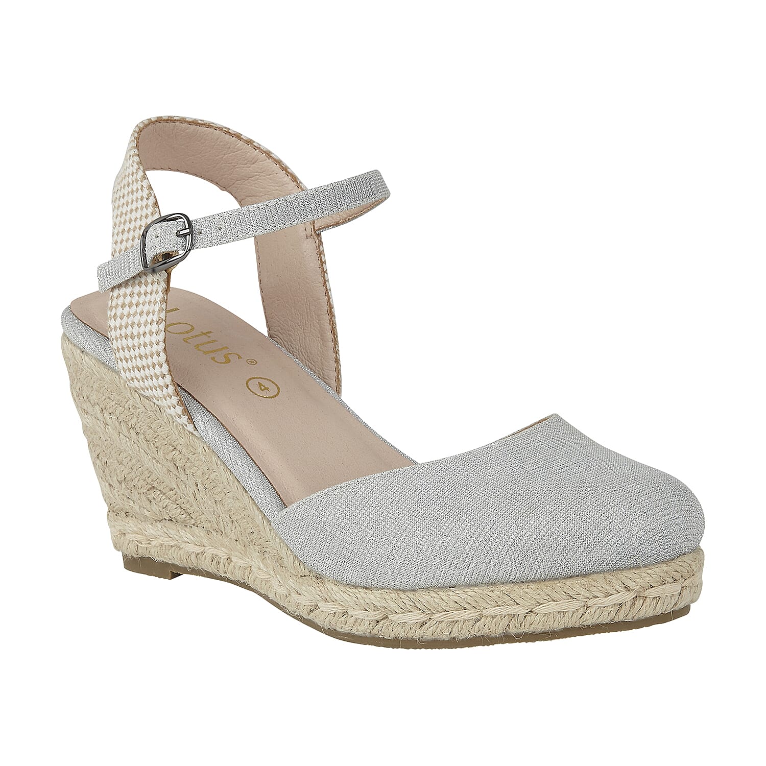 Lotus Silver Shimmer Textile Maira Wedge Shoes (Size 4)