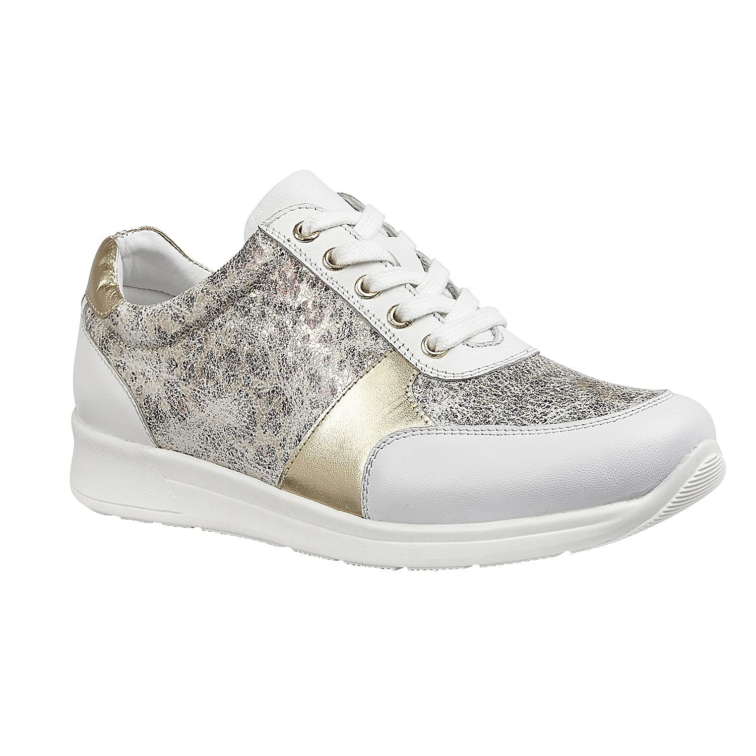 Lotus White & Leopard-Print Leather Florence Lace-Up Trainers