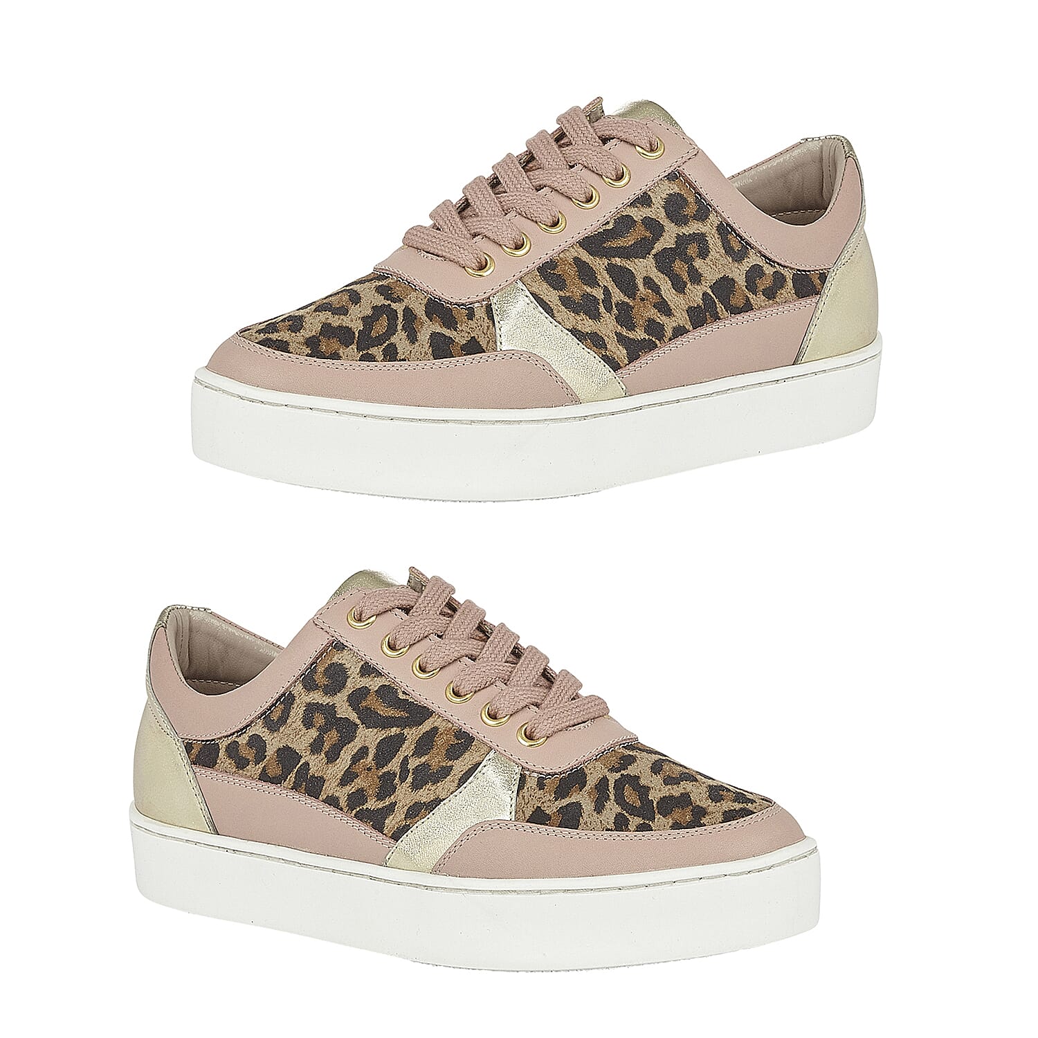 Lotus Pink & Leopard-Print Leather Venice Lace-Up Trainers (Size 3)