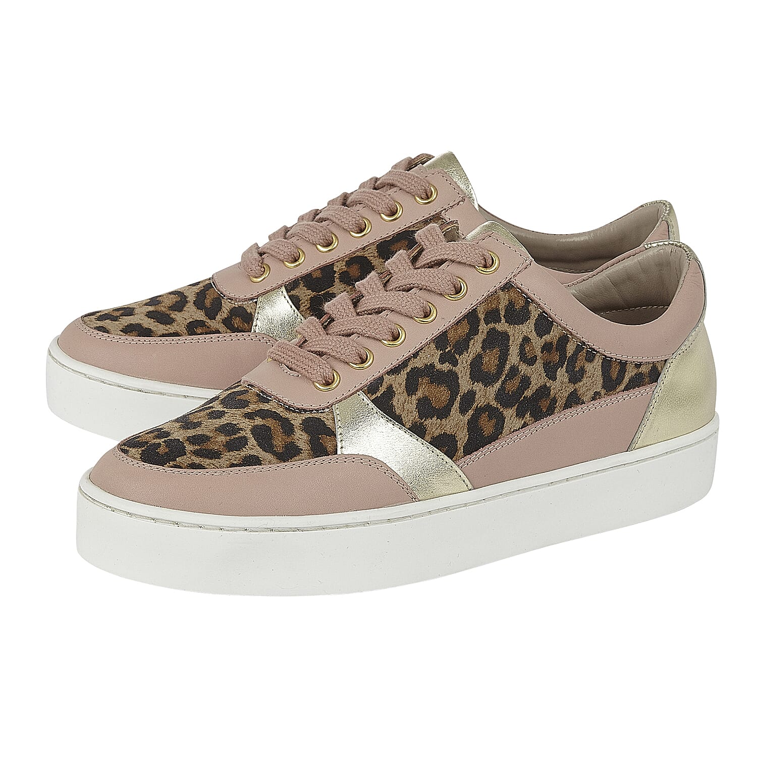Lotus Pink & Leopard-Print Leather Venice Lace-Up Trainers (Size 3)