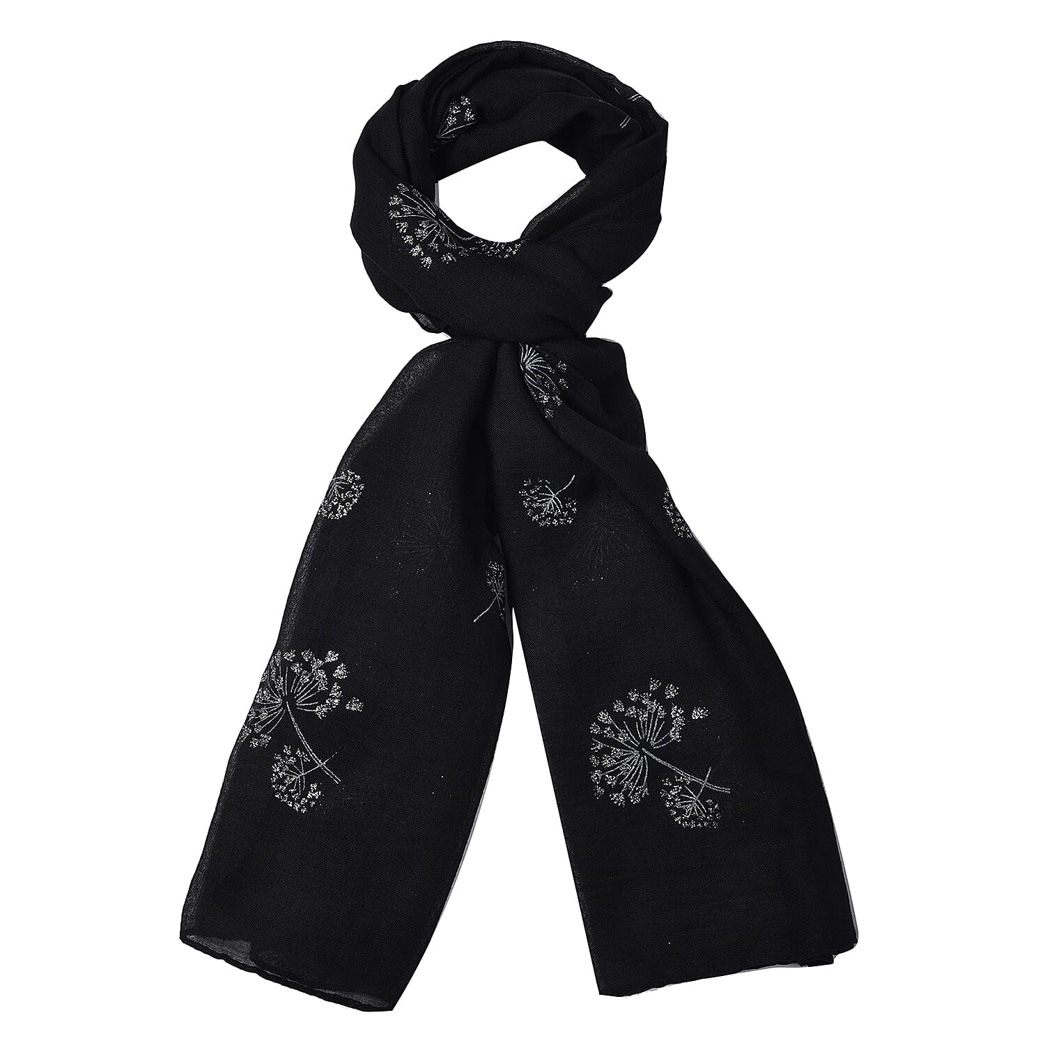 Black Colour Dandelion Pattern Scarf (Size 180x70 Cm)