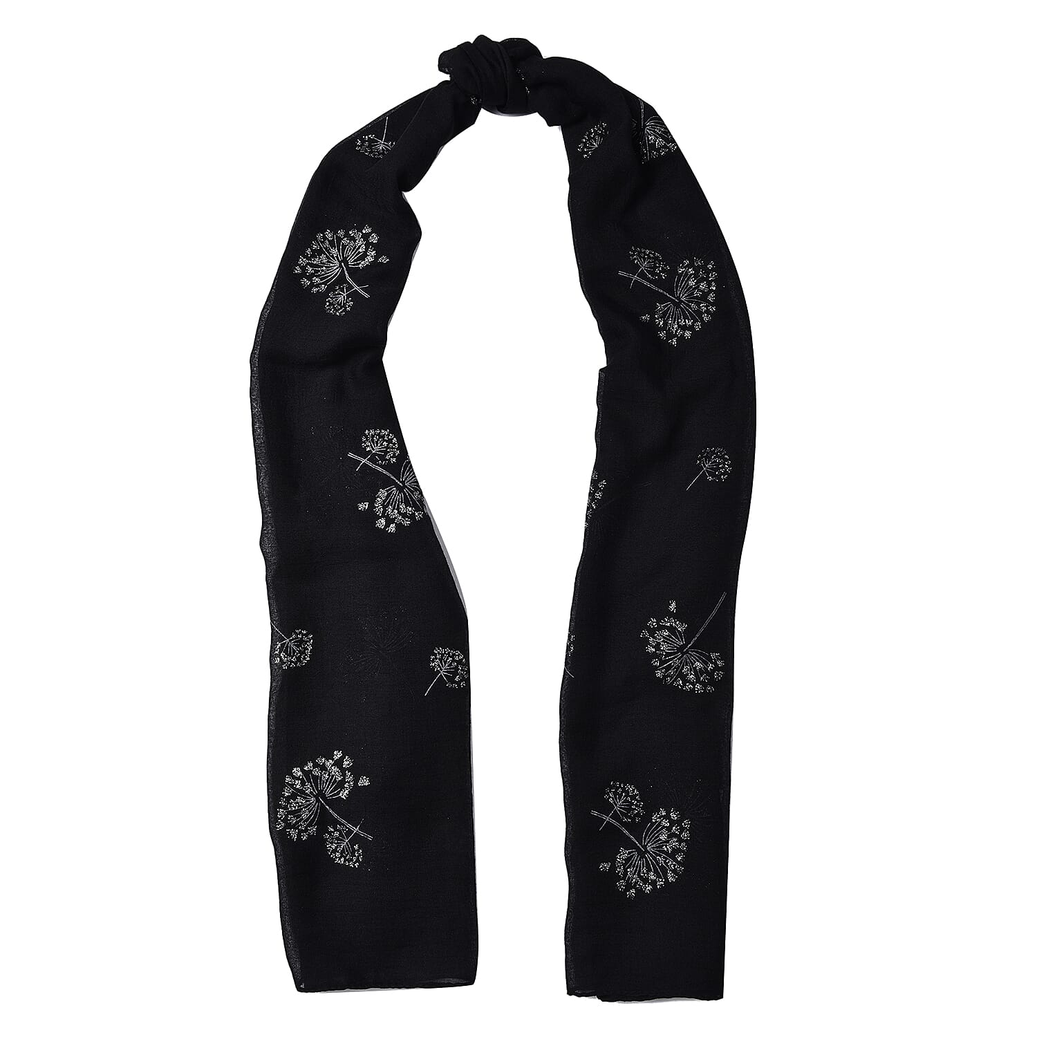 Black Colour Dandelion Pattern Scarf (Size 180x70 Cm)