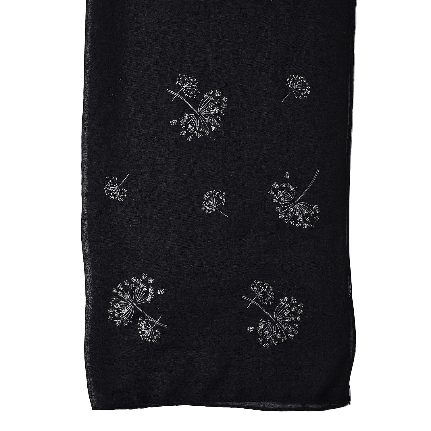 Black Colour Dandelion Pattern Scarf (Size 180x70 Cm)