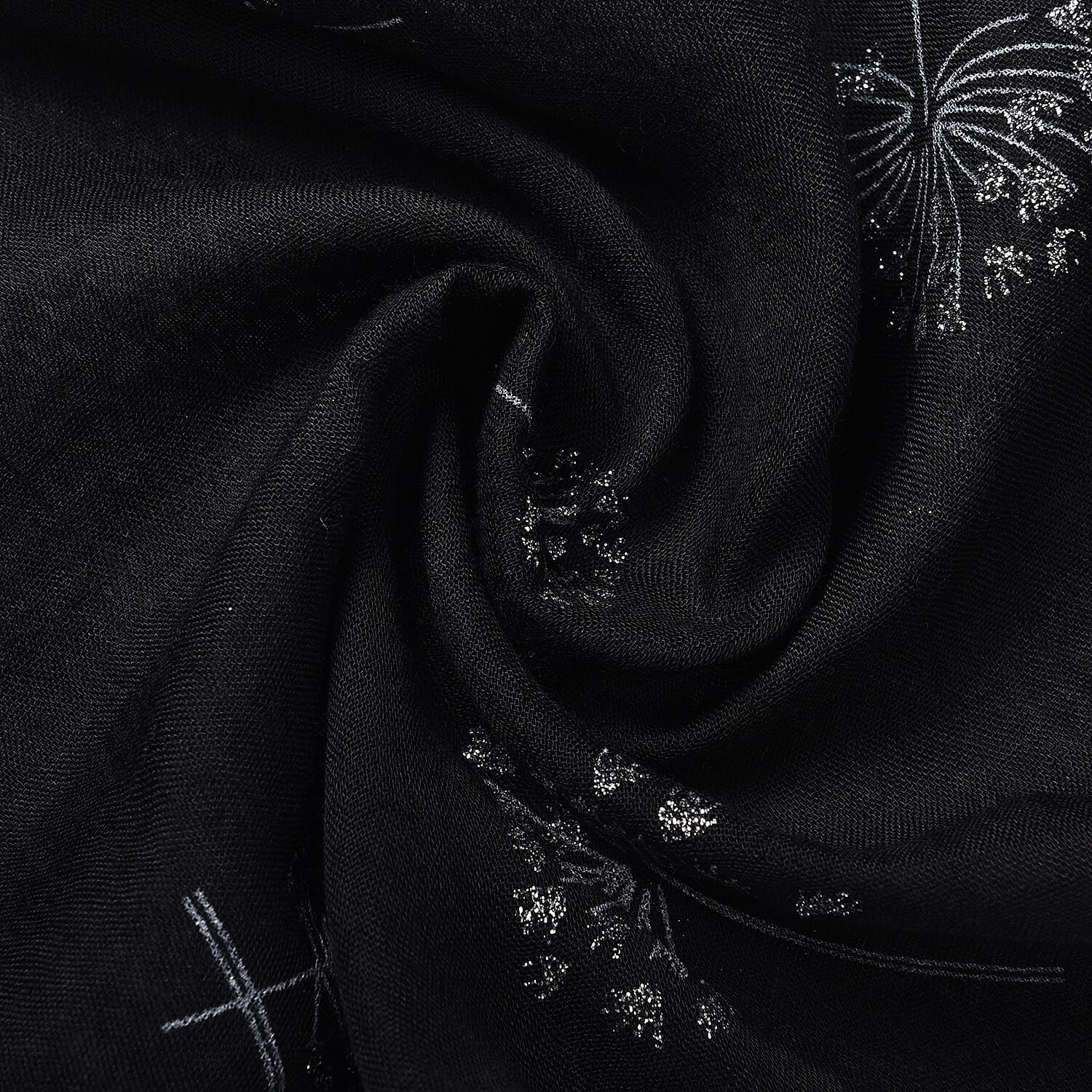 Black Colour Dandelion Pattern Scarf (Size 180x70 Cm)