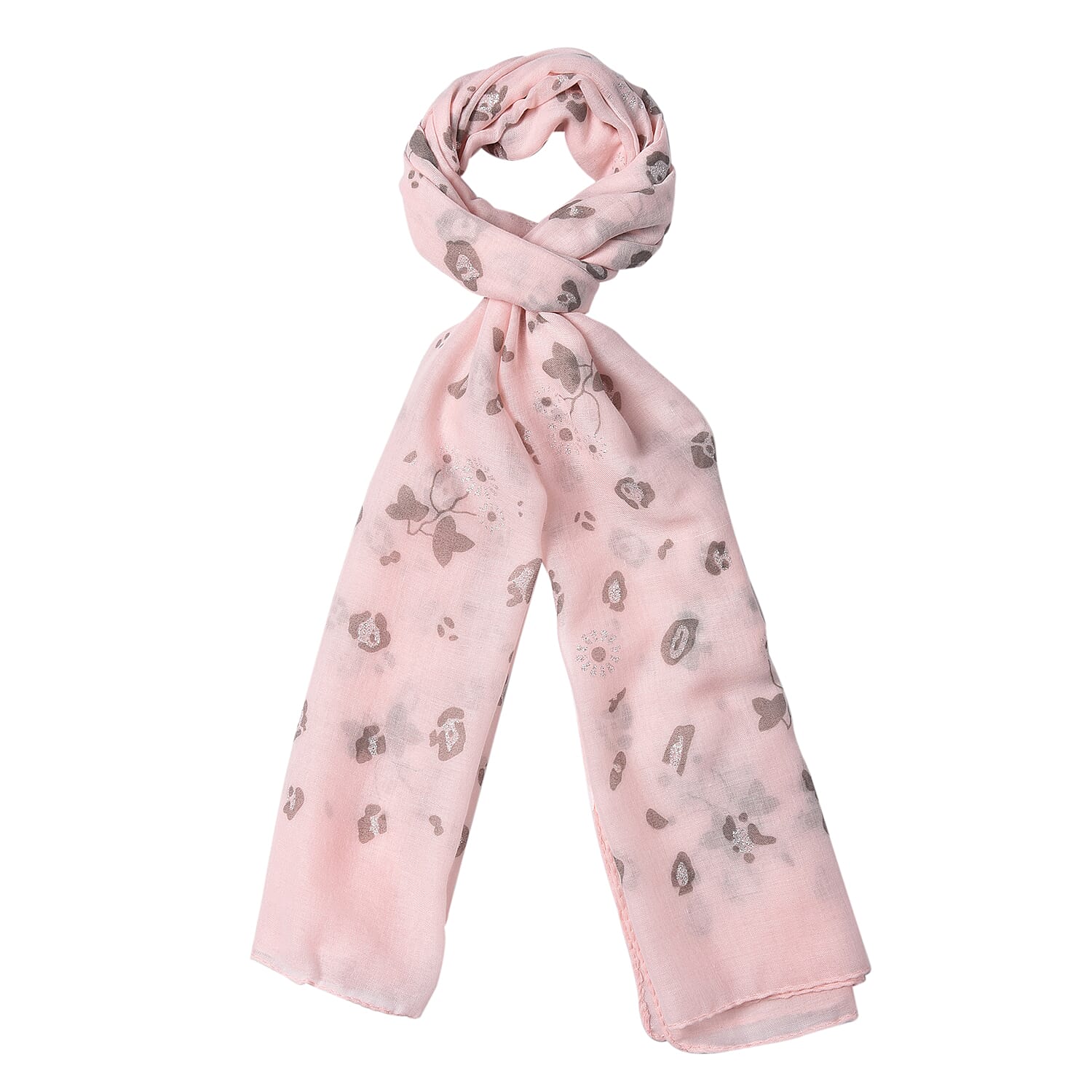 Light Peach Colour Butterfly and Flower Pattern Scarf (Size 180x70 Cm)