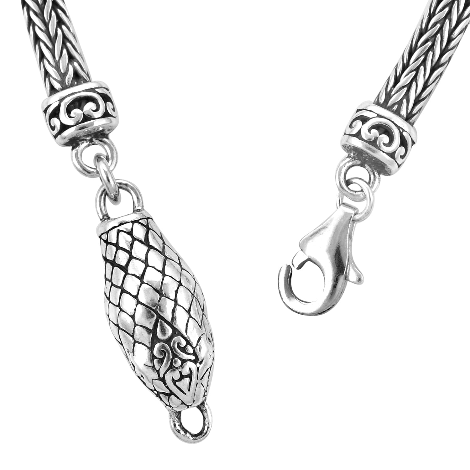 Royal Bali Collection - Sterling Silver Snake Head Tulang Naga Bracelet (Size 7.5), Silver wt 22.00 Gms