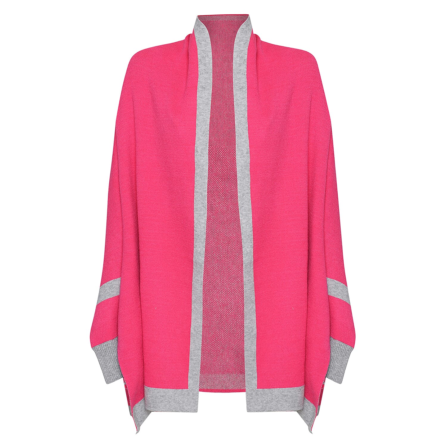Kris Ana Coloured Border Cardigan One Size (8-20); L=70 Cm - Fuchsia and Grey