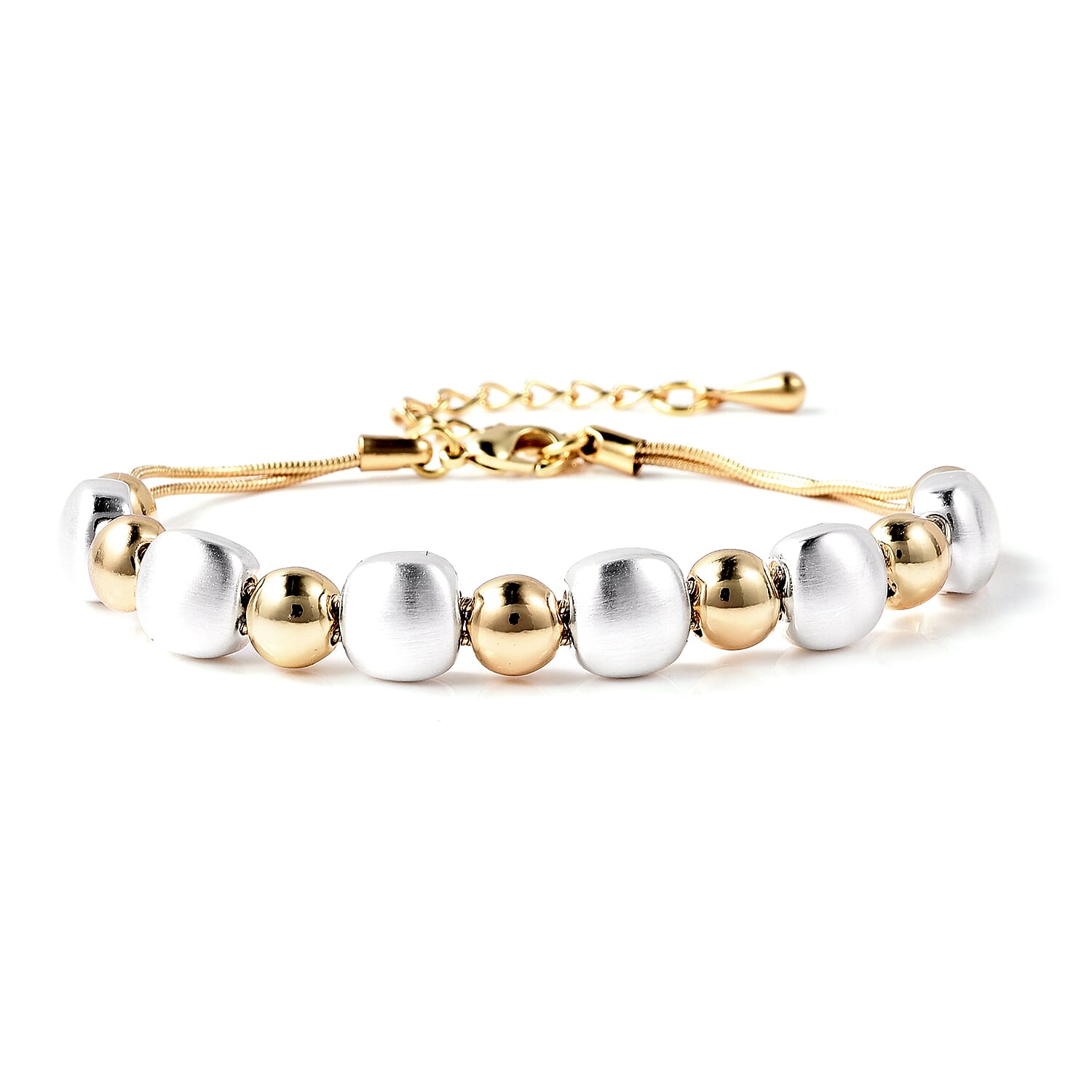 Adjustable Beads Bracelet (Size 7-8.5) in Silver and Gold Tone
