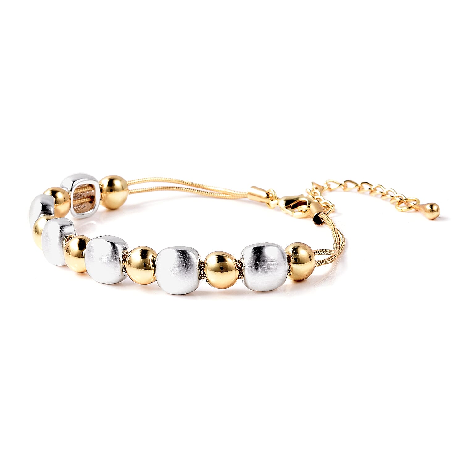 Adjustable Beads Bracelet (Size 7-8.5) in Silver and Gold Tone