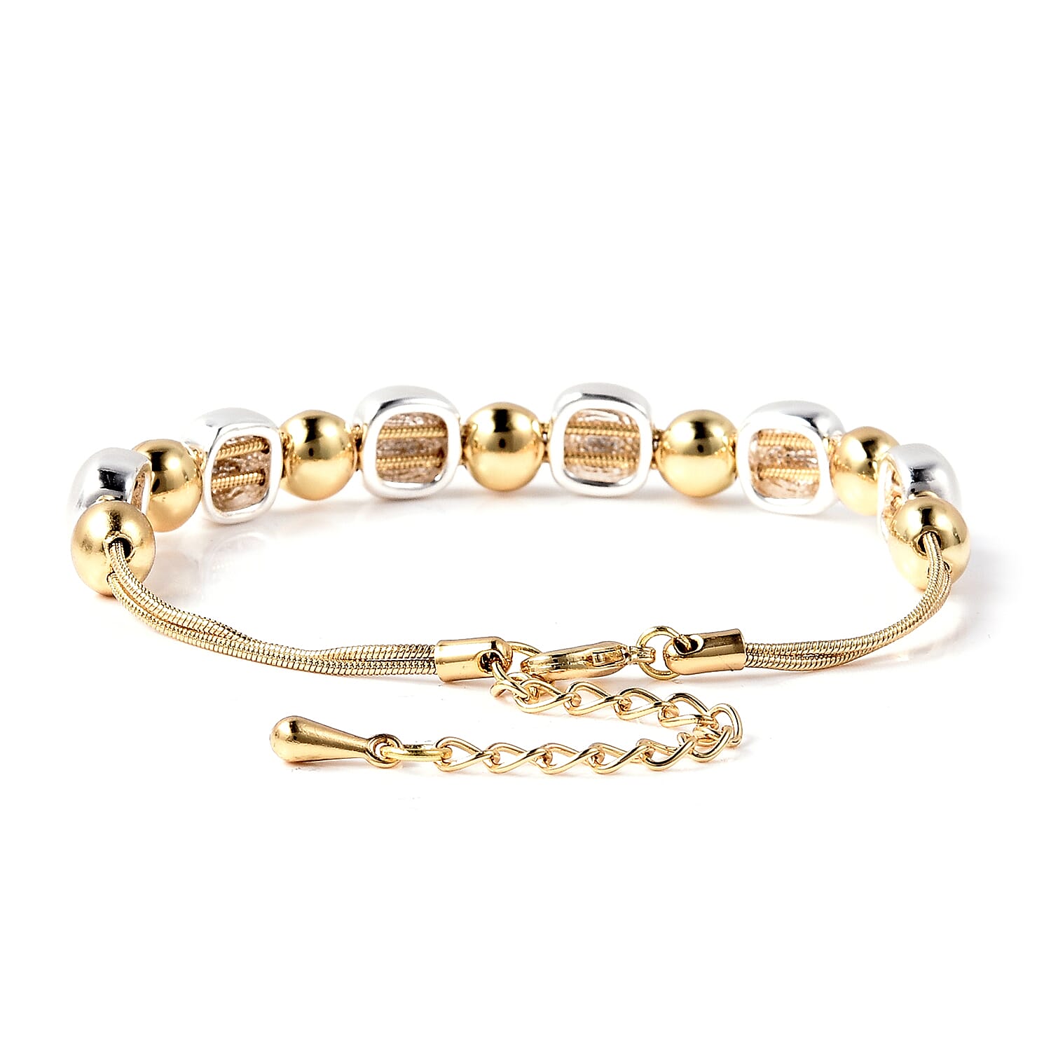 Adjustable Beads Bracelet (Size 7-8.5) in Silver and Gold Tone