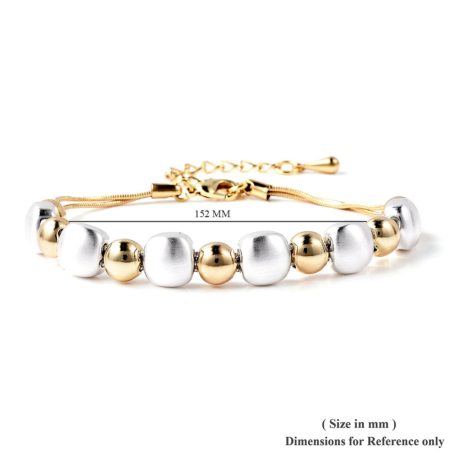 Adjustable Beads Bracelet (Size 7-8.5) in Silver and Gold Tone