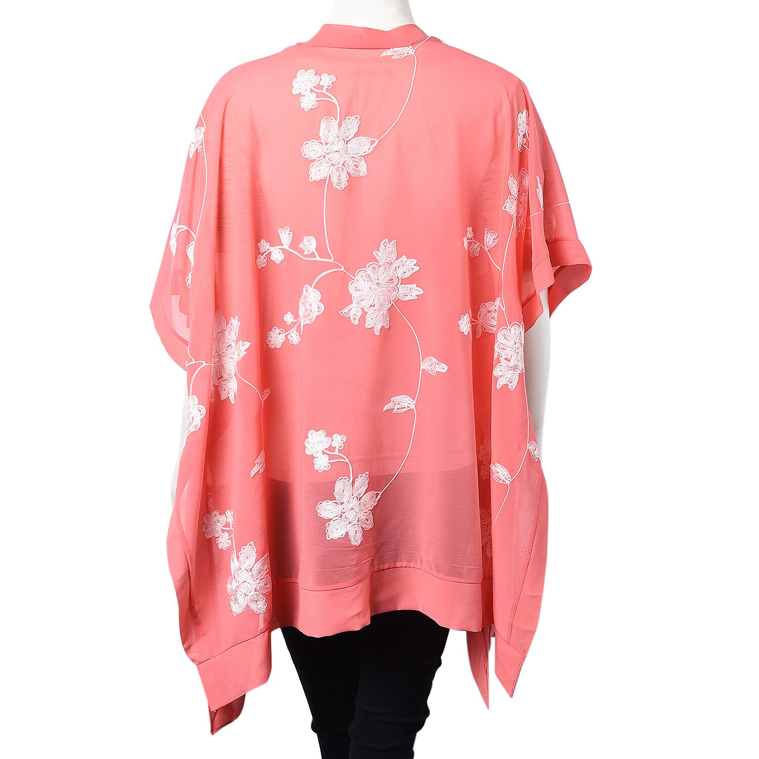 Flower Embroidery Pattern Kimono (Size 95x80 Cm) - Pink