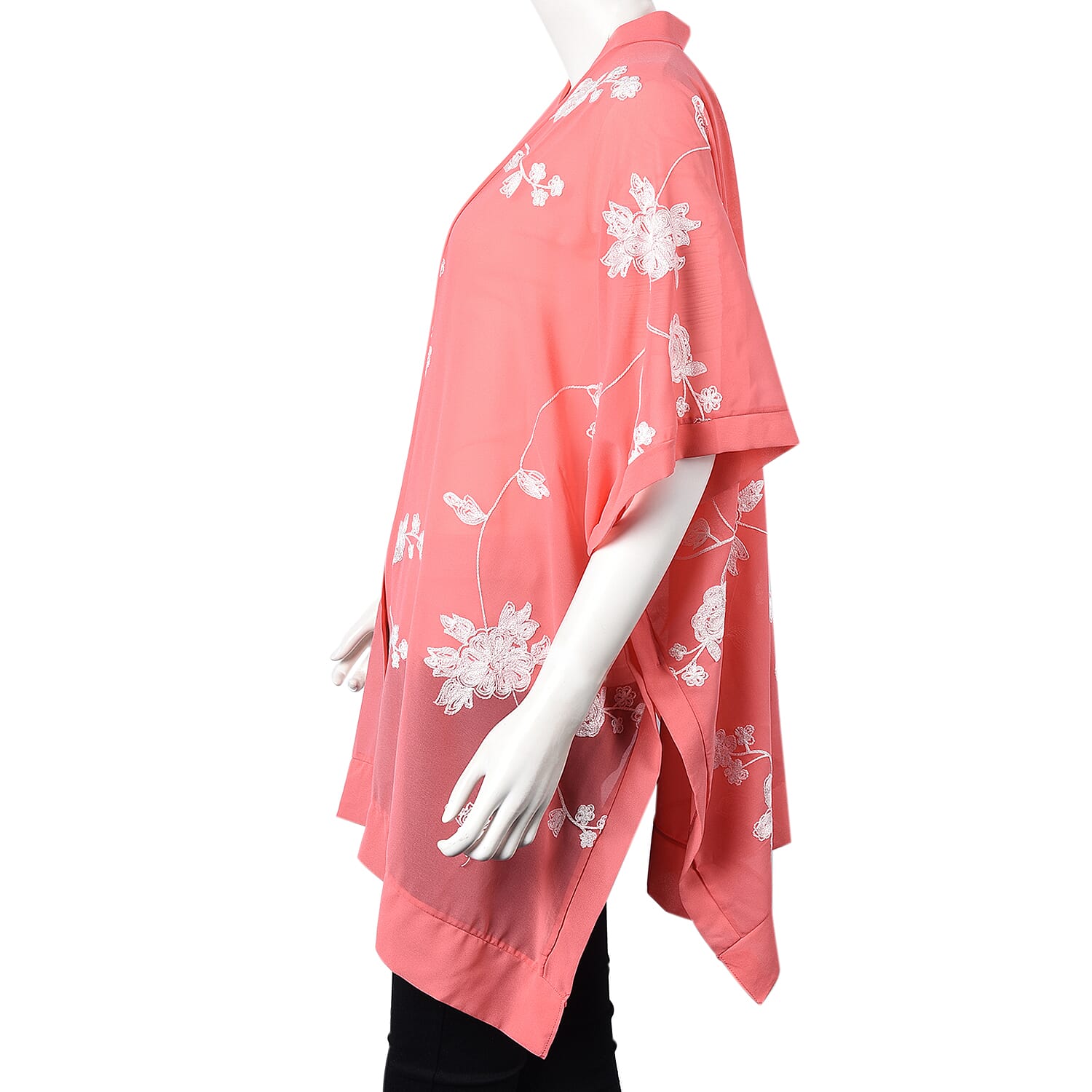 Flower Embroidery Pattern Kimono (Size 95x80 Cm) - Pink