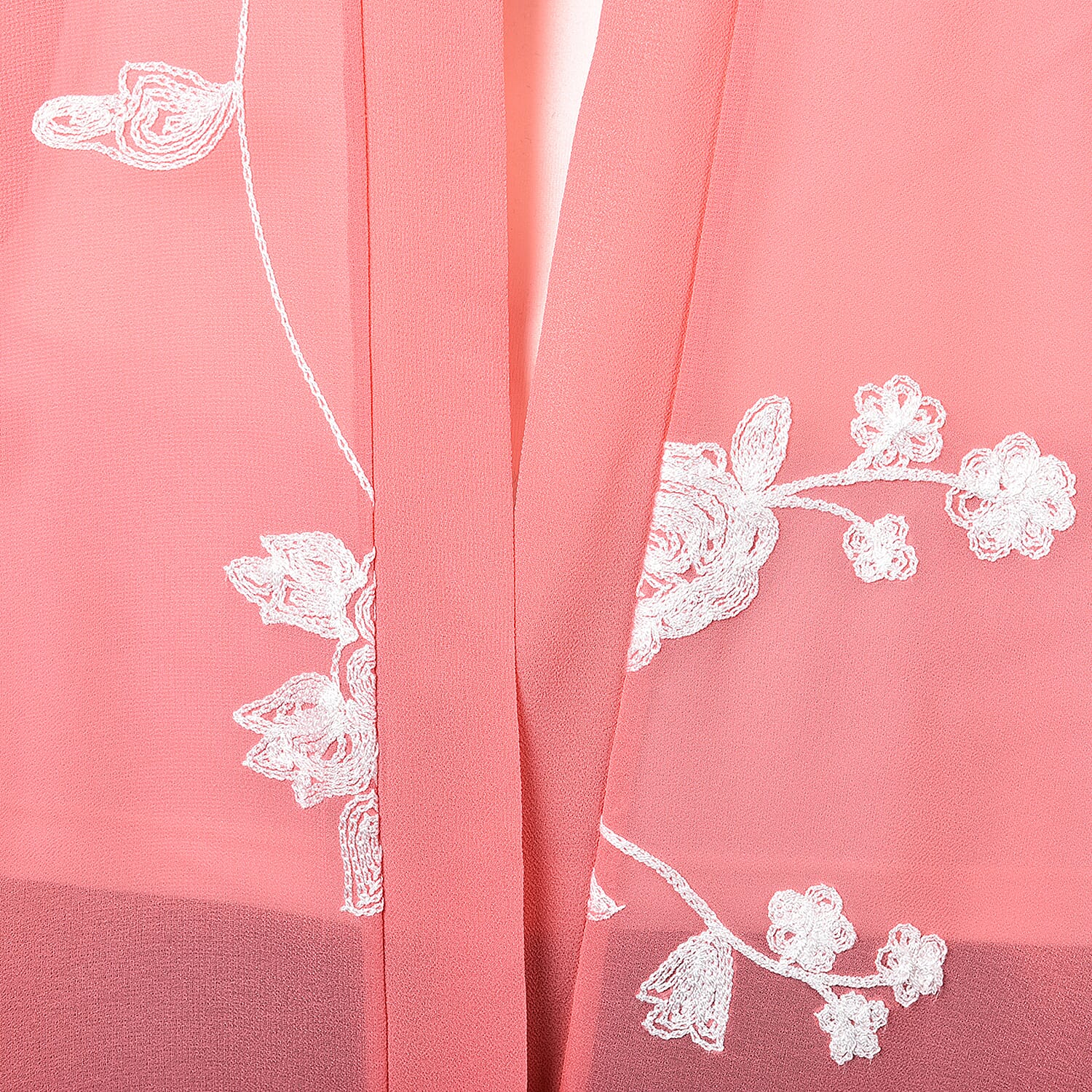 Flower Embroidery Pattern Kimono (Size 95x80 Cm) - Pink