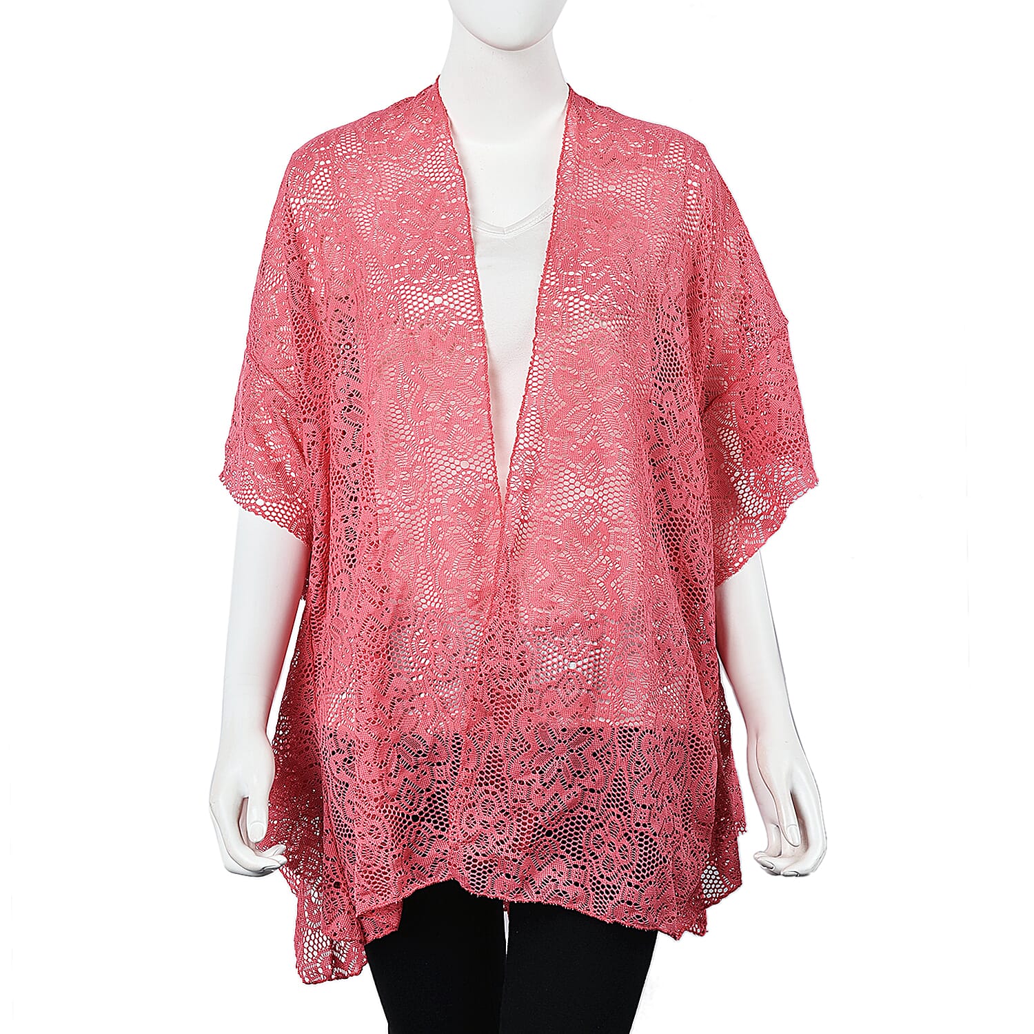 Pink Colour Floral Lace Kimono (Size 70x75 Cm)