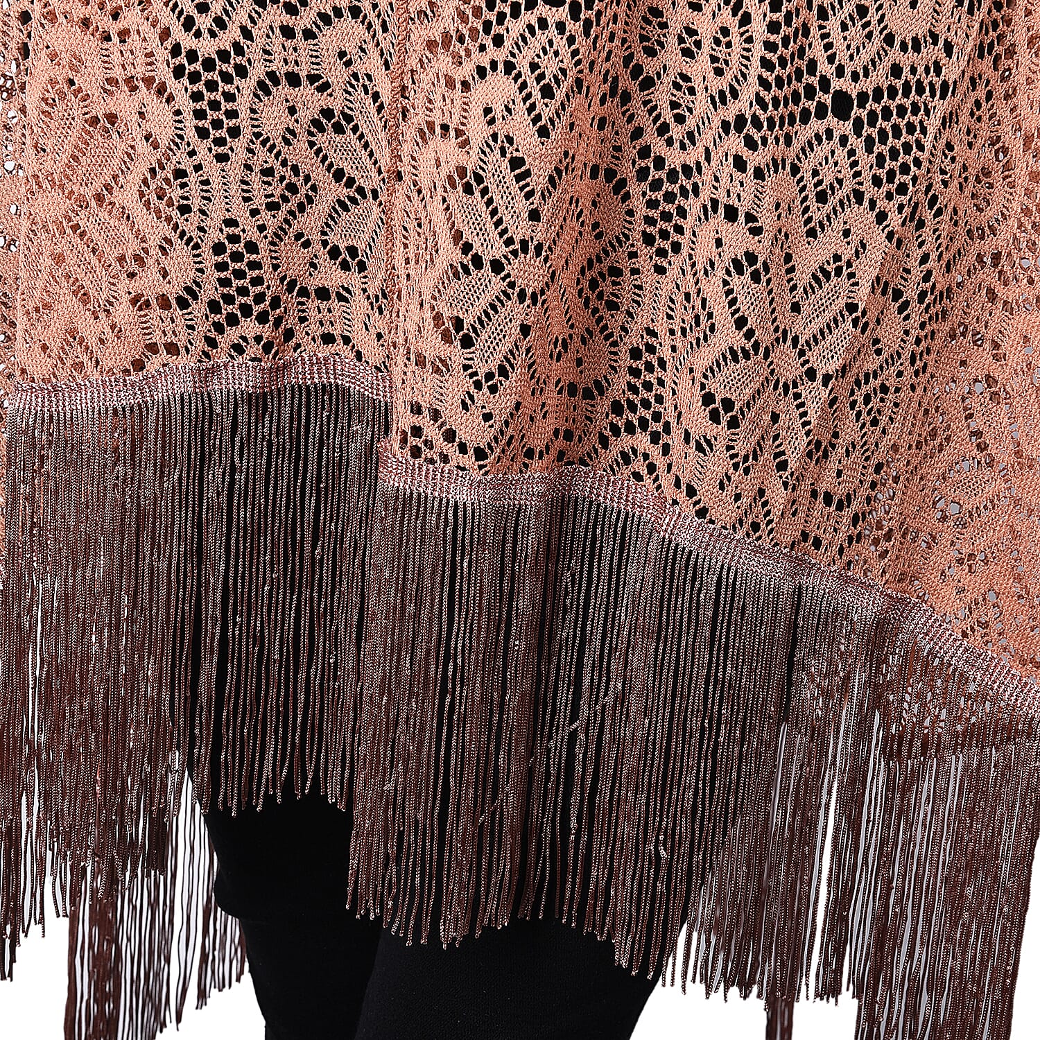 Peach Colour Floral Lace Kimono with Long Tassels (Size 90x80+14 Cm)