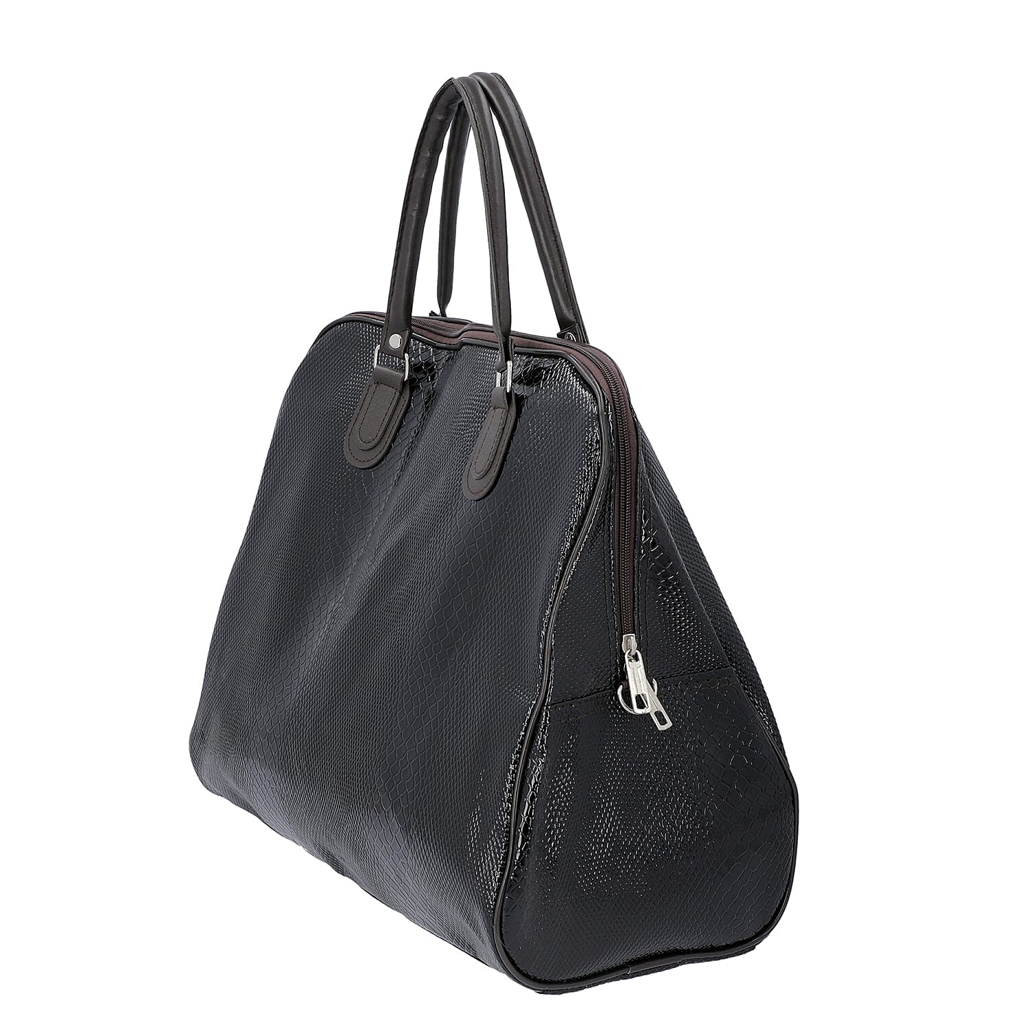 Snake Skin Pattern Tote Bag with Zipper Closure and Detachable Shoulder Strap (Size 43x23x39 Cm) - Black