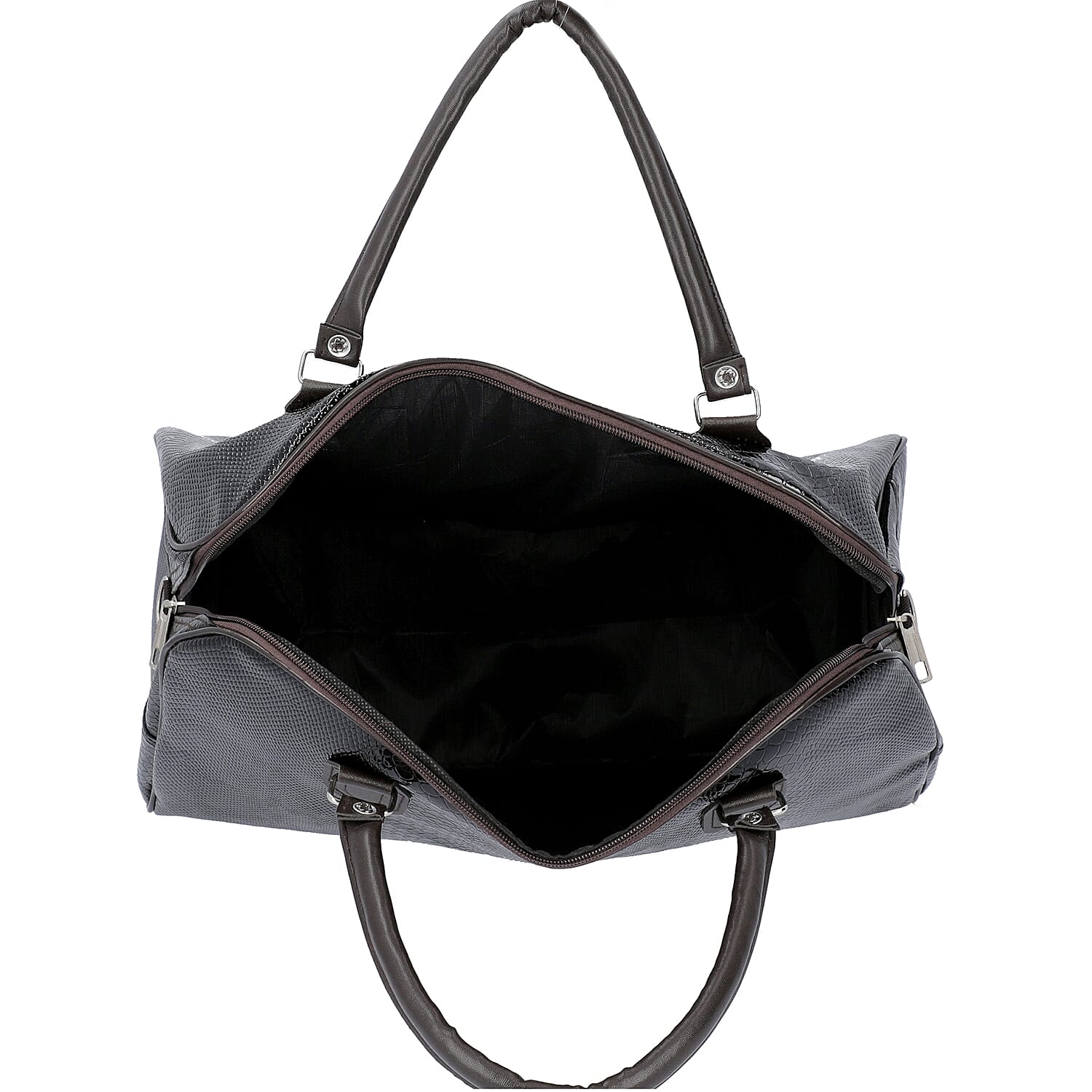 Snake Skin Pattern Tote Bag with Zipper Closure and Detachable Shoulder Strap (Size 43x23x39 Cm) - Black