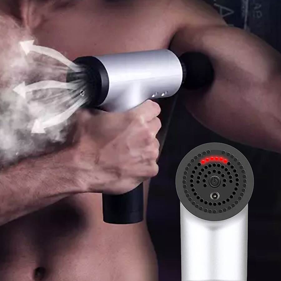 Handheld Rechargeable Physio Massage Gun with 4 Detachable Massage Head (Size 17x6x21.5 Cm) - Black and Grey