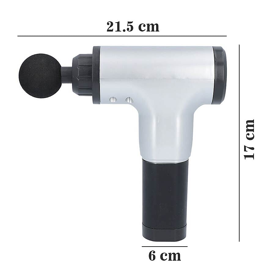 Handheld Rechargeable Physio Massage Gun with 4 Detachable Massage Head (Size 17x6x21.5 Cm) - Black and Grey