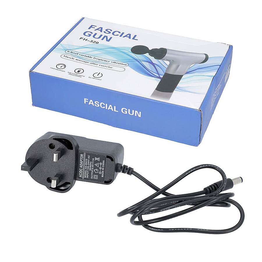 Handheld Rechargeable Physio Massage Gun with 4 Detachable Massage Head (Size 17x6x21.5 Cm) - Black and Grey