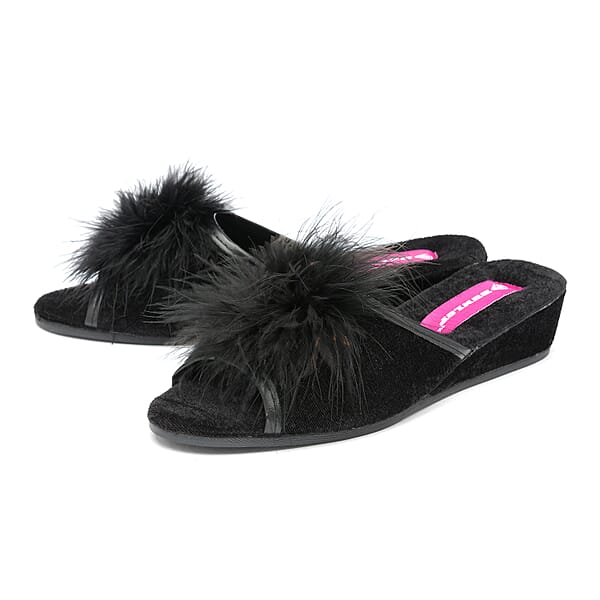 Dunlop Marilyn Boa Wedge Slipper Mules in Black Colour M3582618