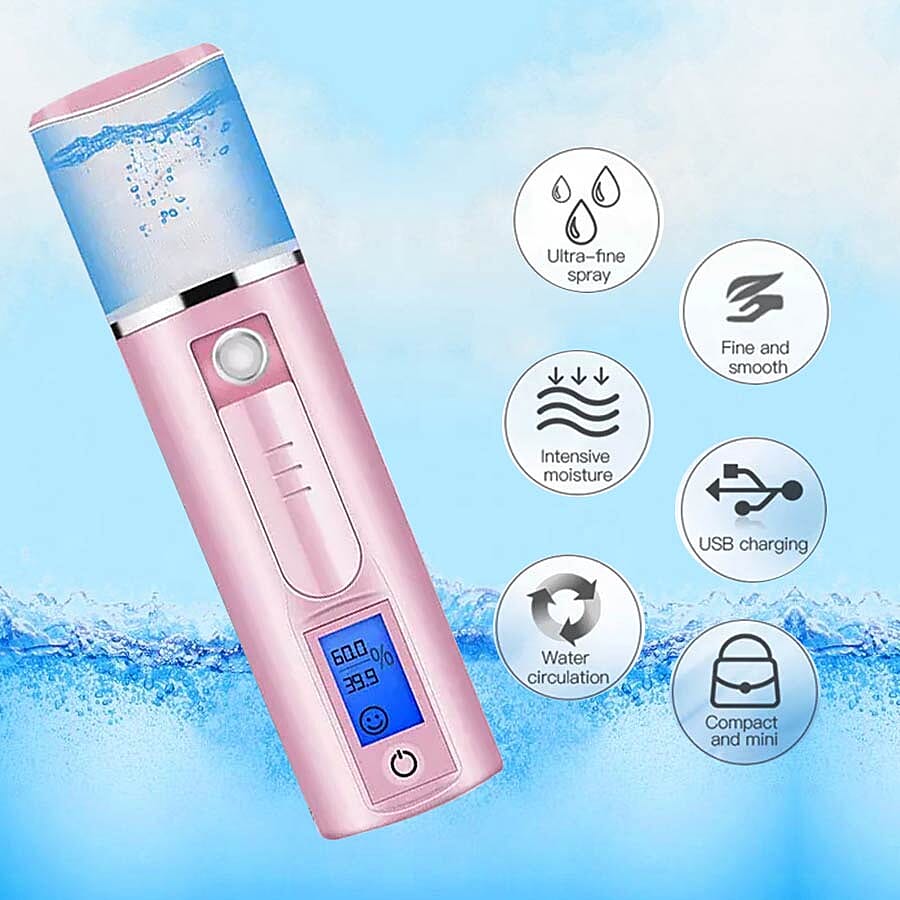 3 in 1 Nano Mist Sprayer Moisture Tester with USB Mobile Charging Bank - Pink