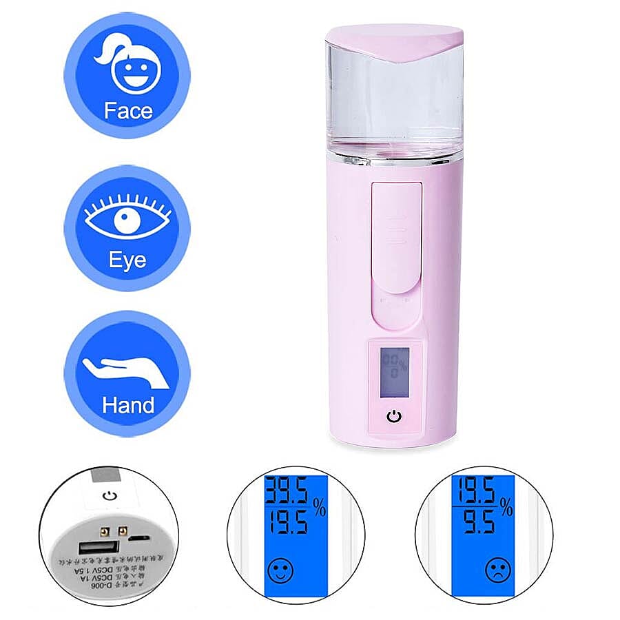 3 in 1 Nano Mist Sprayer Moisture Tester with USB Mobile Charging Bank - Pink