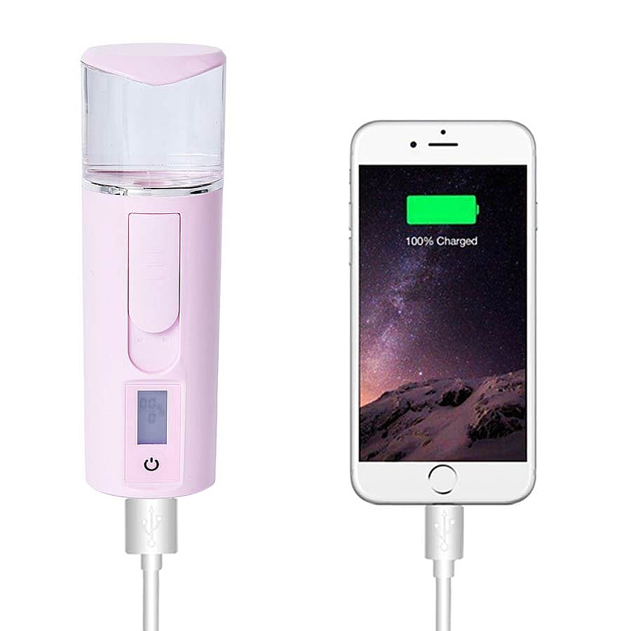 3 in 1 Nano Mist Sprayer Moisture Tester with USB Mobile Charging Bank - Pink