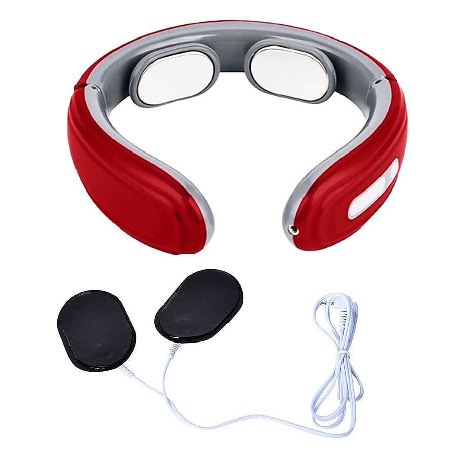 Intelligent Portable Neck Massager with Electrode Patch (Size 15x14x5 Cm) - Red and Grey