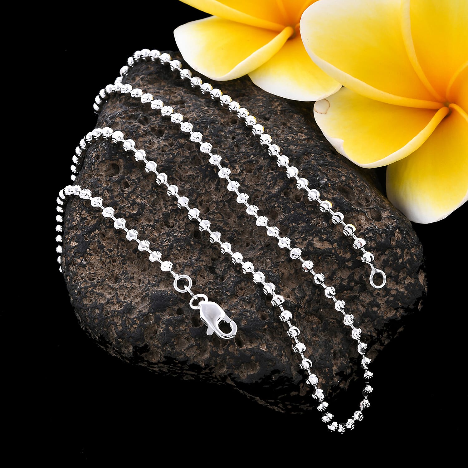 Royal Bali Collection - 9K White Gold Diamond Cut Ball Chain (Size 18), Gold wt 8.30 Gms