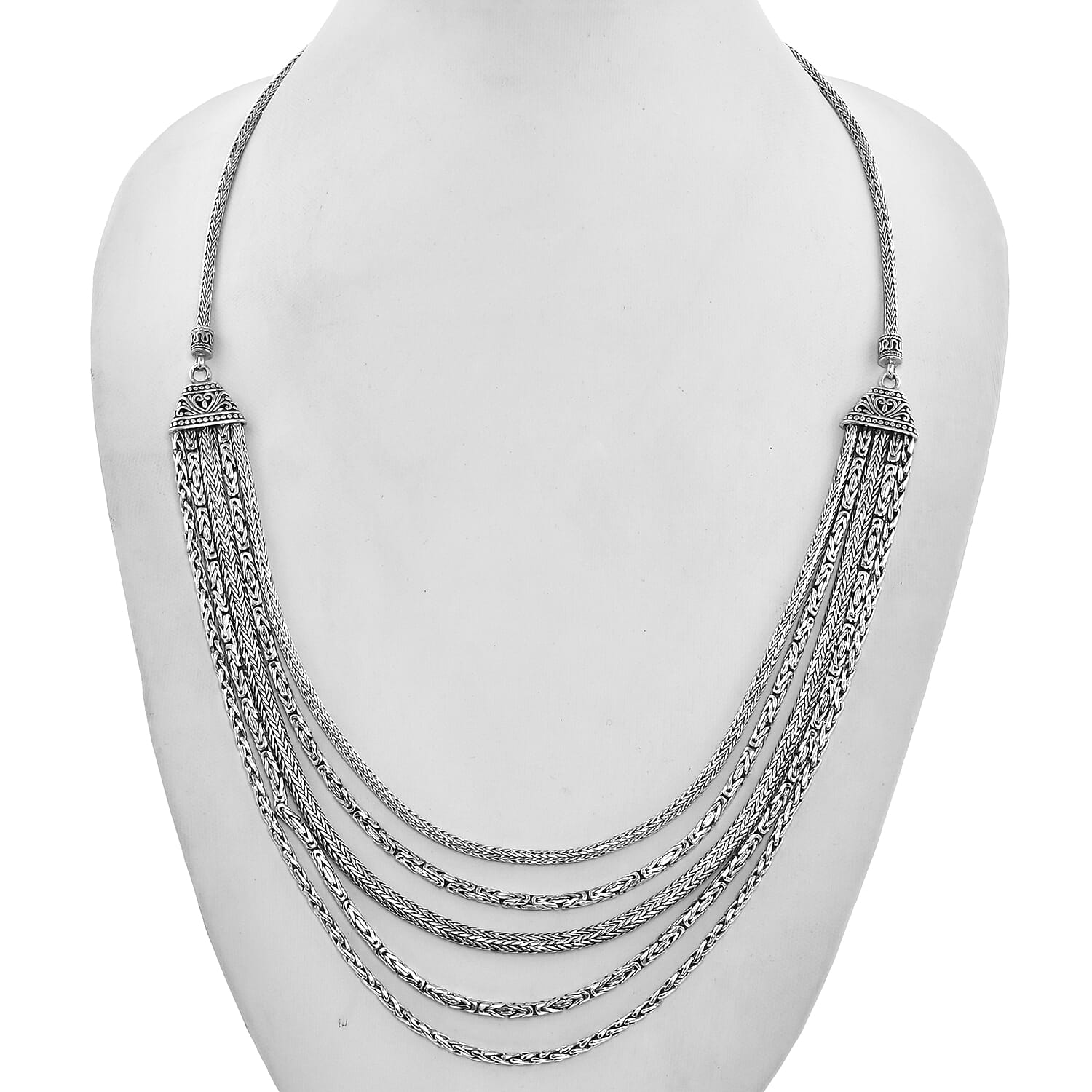 Royal Bali Collection - Sterling Silver Tulang Naga, Borobudur and Padian Multi Strand Necklace (Size 22) with Toggle Clasp, Silver wt 72.00 Gms